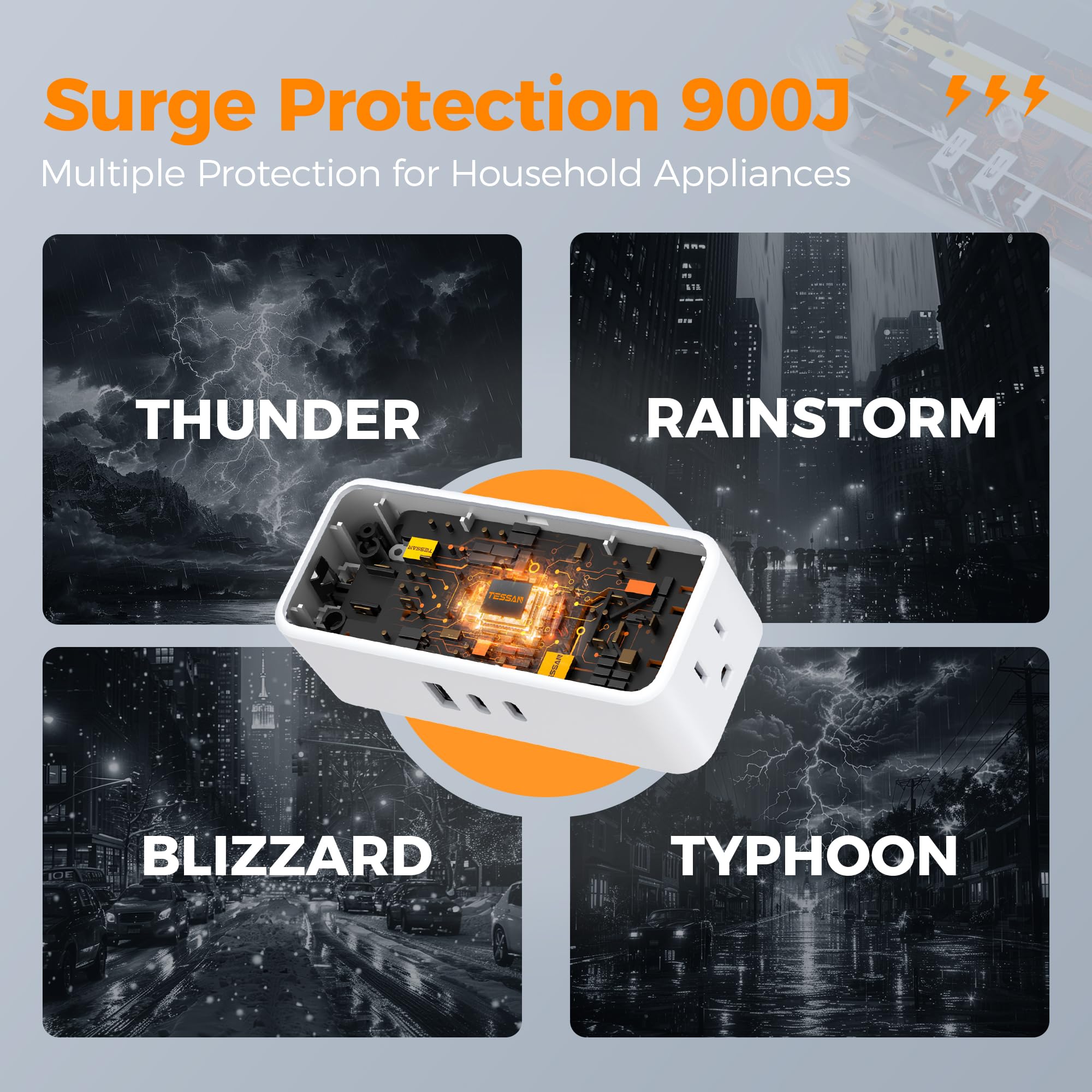 Multi Plug Outlet Splitter, Tessan Surge Protector 4 Outlets Extender With 3 Usb Ports (2 Usb C), 3 Sided Multiple Plug Expander