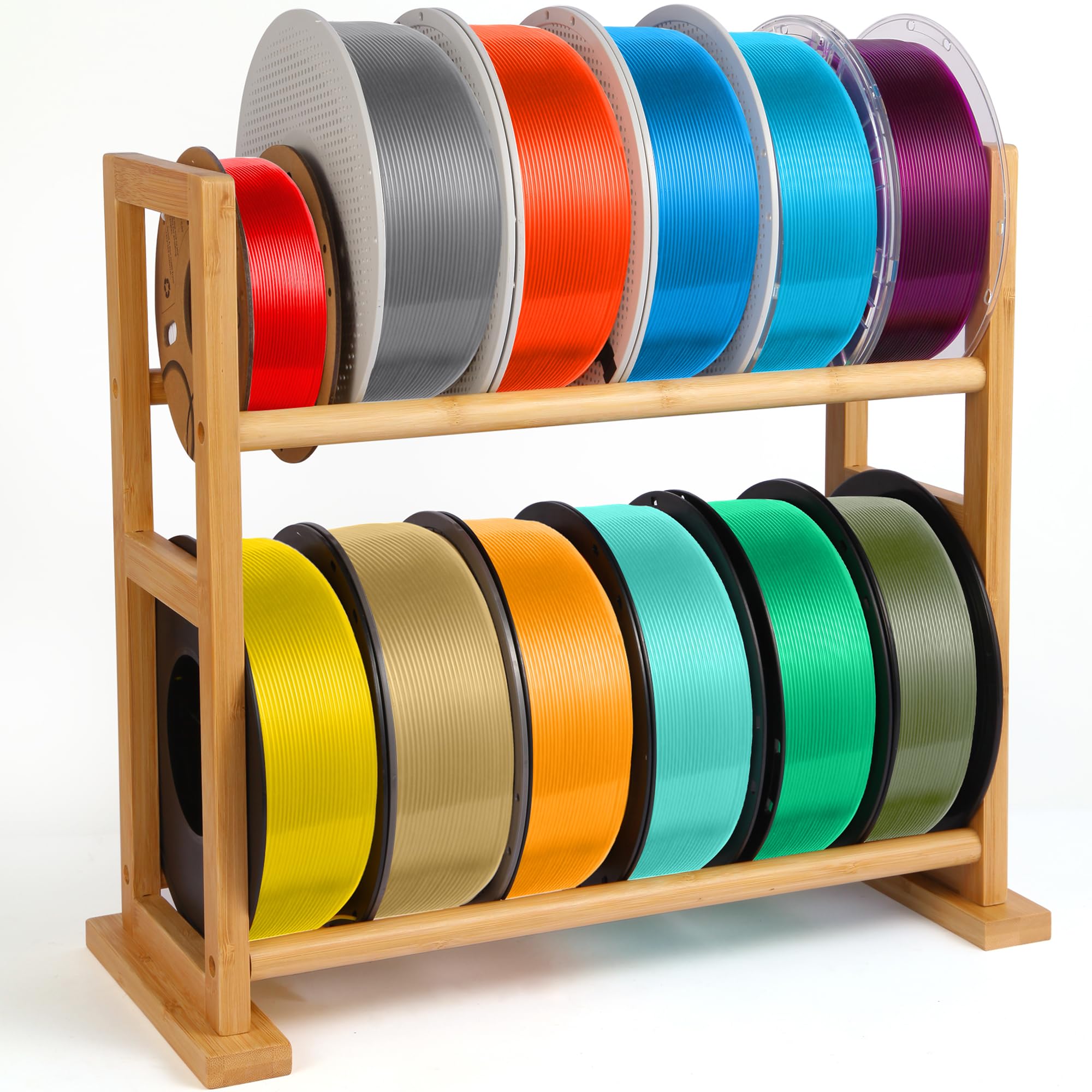 Onemacc 3D Printer Filament Storage Rack Desktop, Wooden 3D Printer Filament Spool Holder Stand, 2 Tier 3D Printer Filament Orga