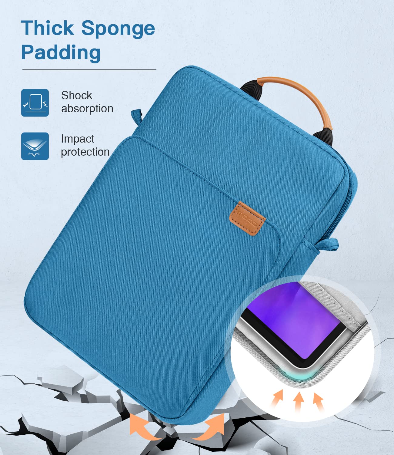 MoKo 9 11 Inch Tablet Sleeve Bag Handle Carrying Case with Shoulder Strap Fits New 11 inch iPad Pro M4/iPad Air M2, iPad 10th 10.9, iPad 9/8/7th 10.2, iPad Air 5/4th 10.9, Tab S8/S9 11, Peacock Blue