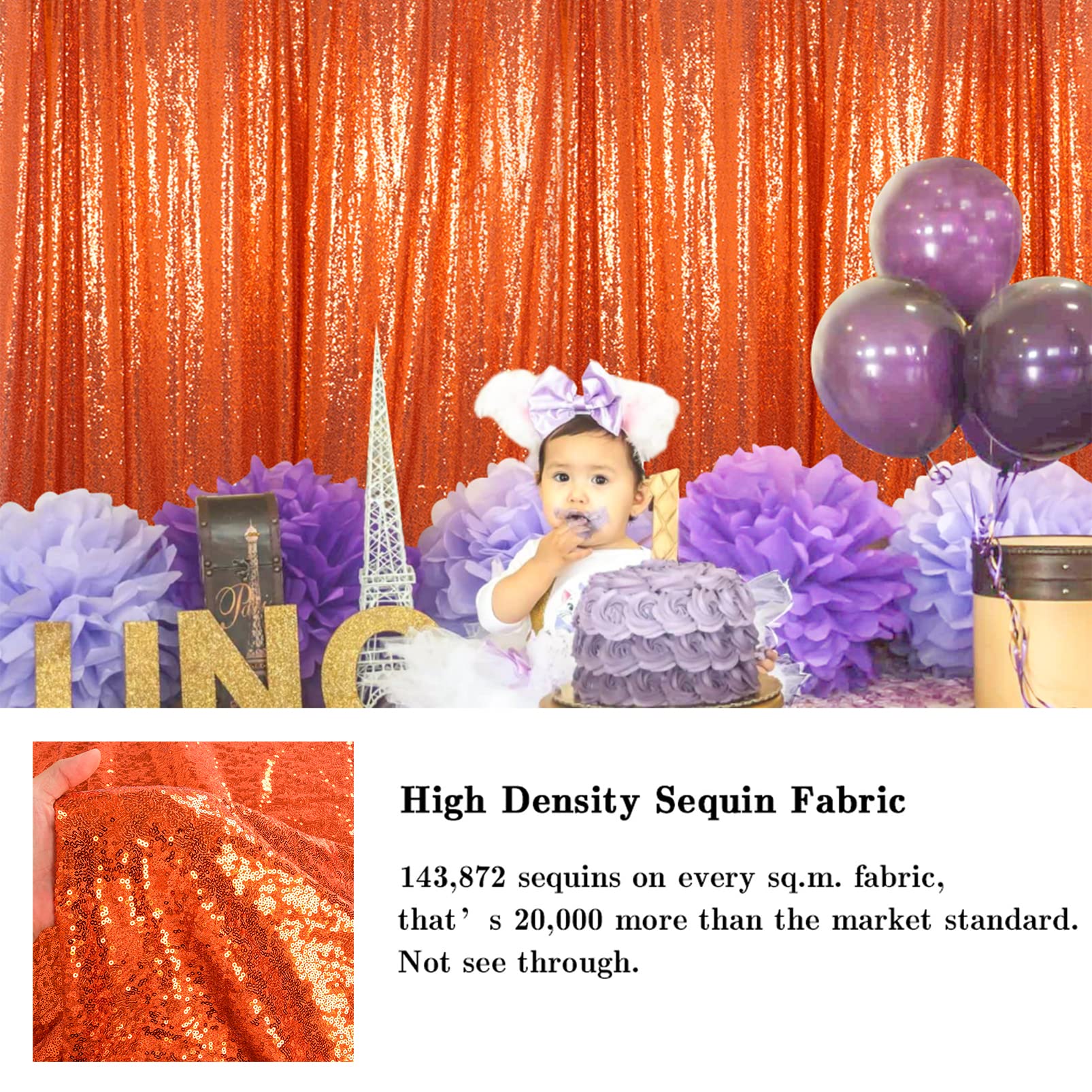 Amzlokae Sequin Backdrop Curtain 2Ftx7Ft Orange Sequin Curtain For Windows Shimmer Curtain Panel Photography Backdrop Baby Showe