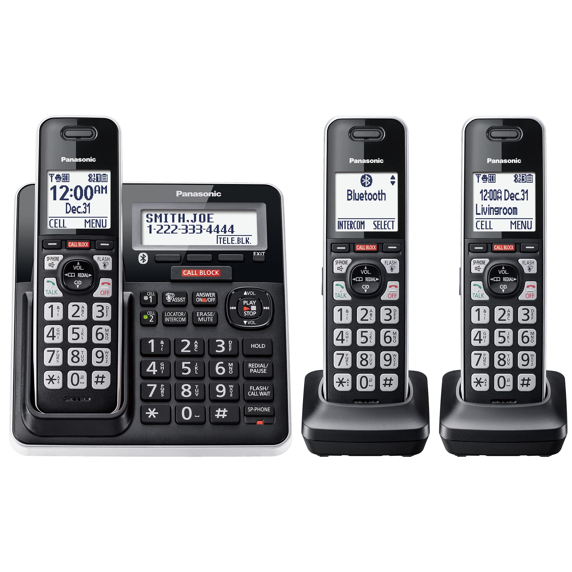 Panasonic Cordless Phone with Advanced Call Block, Link2Cell Bluetooth, One-Ring Scam Alert, and 2-Way Recording with Answering 