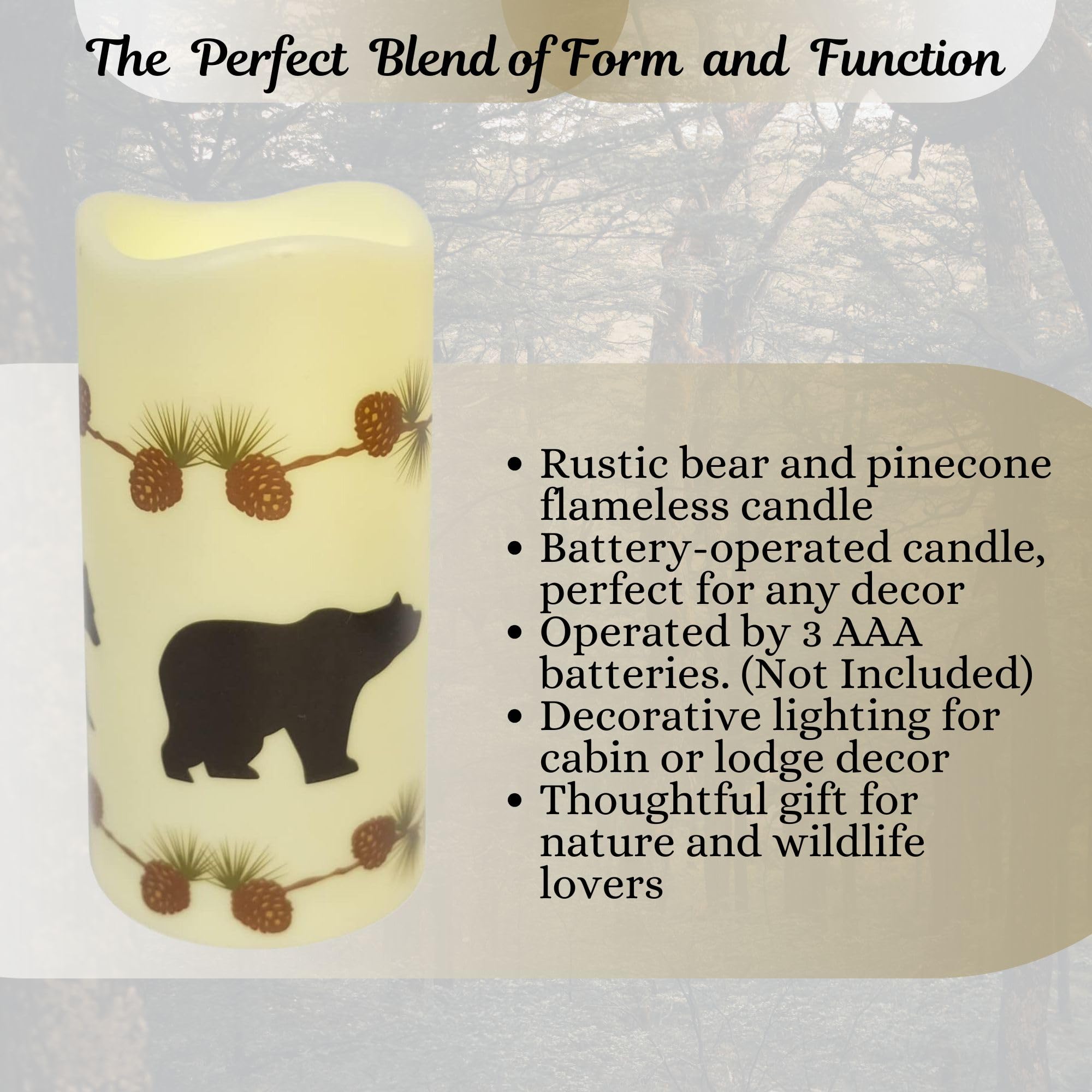 Bestgiftever Battery Operated Flameless Candle With Bear And Pinecone Design   Decorative Led Candle Light For Rustic Decor And