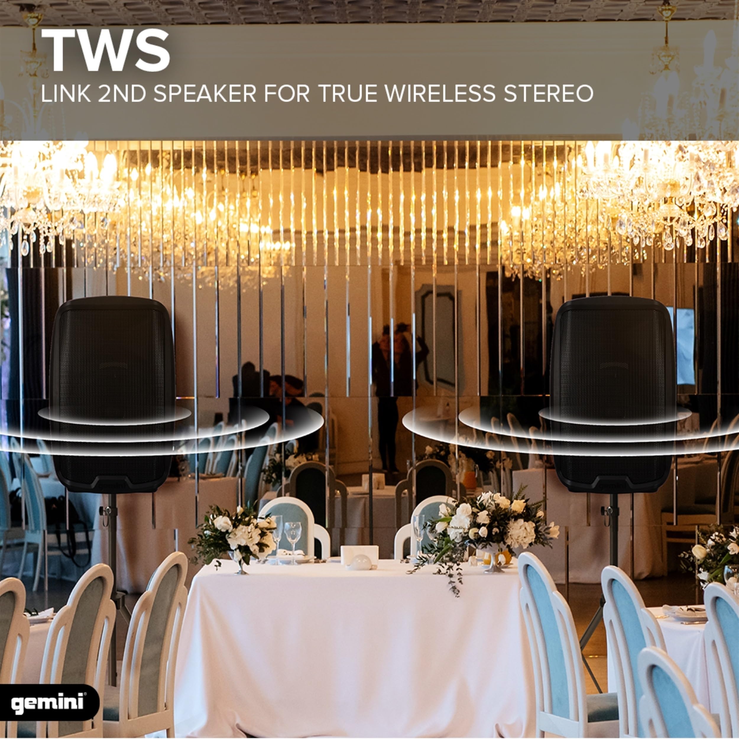 Gemini 15    2000W Bluetooth Pa Speaker With Tws Link, Usb/Sd/Fm, Xlr/Rca/Aux Inputs, Dual Mic & Guitar Inputs, Eq Control, Pro