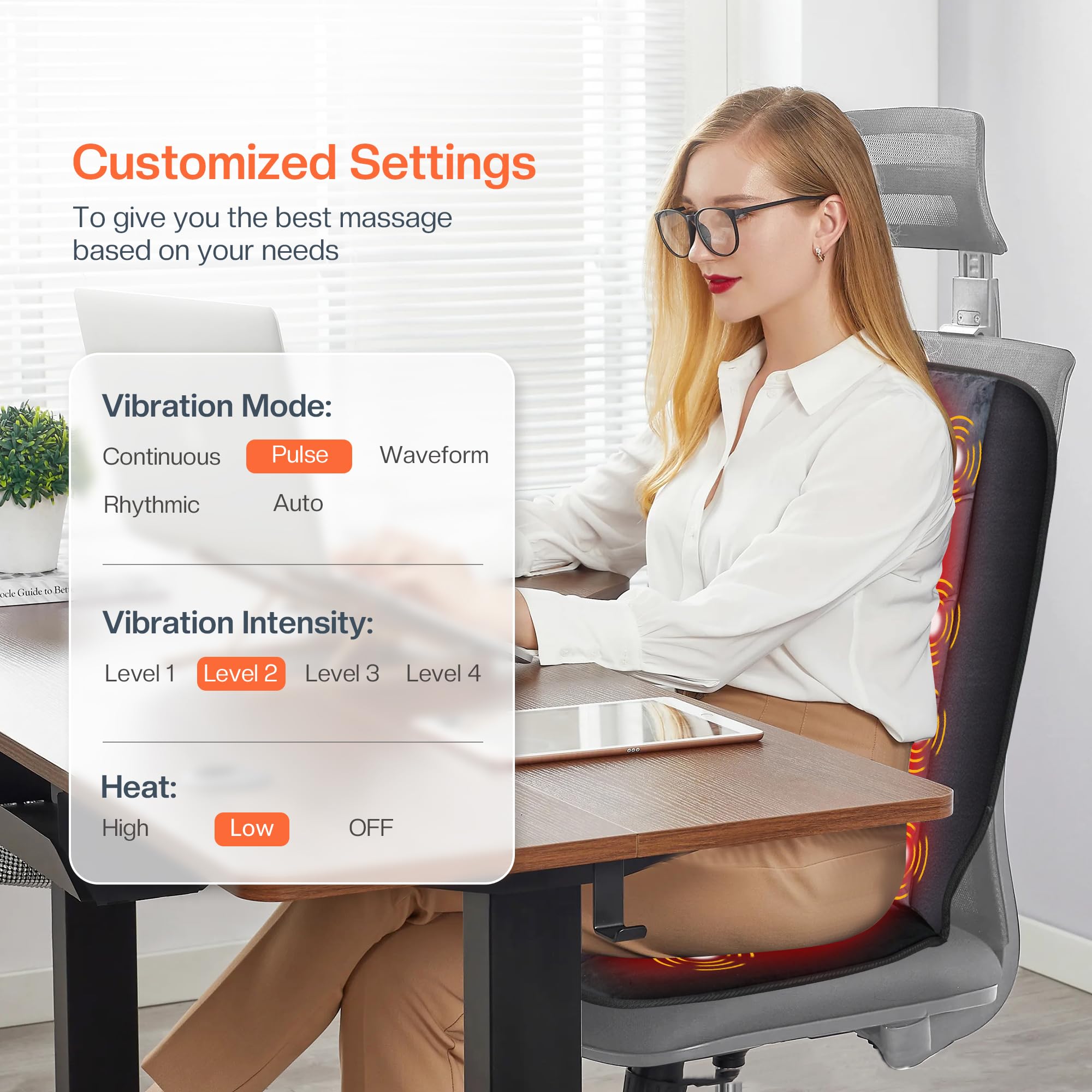 Cili Massage Chair Pad,Back Massager With Heat,Massage Seat Cushion With 10 Vibration Motors,30-60-90 Minutes Heating Options,Ch