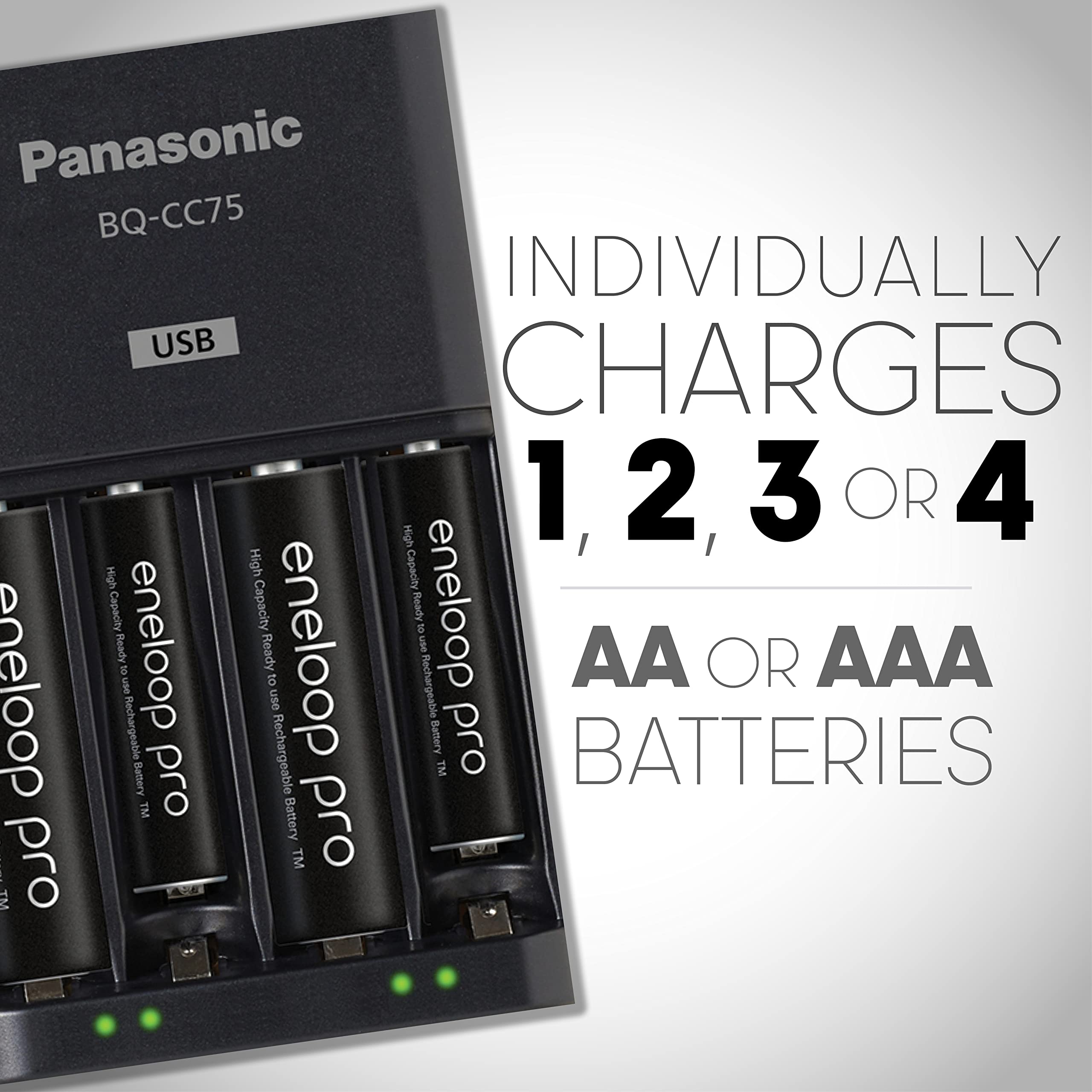 Panasonic Bq Cc75Ksbha Eneloop Pro Advanced Individual Battery Charger With Usb Charging Port, Black