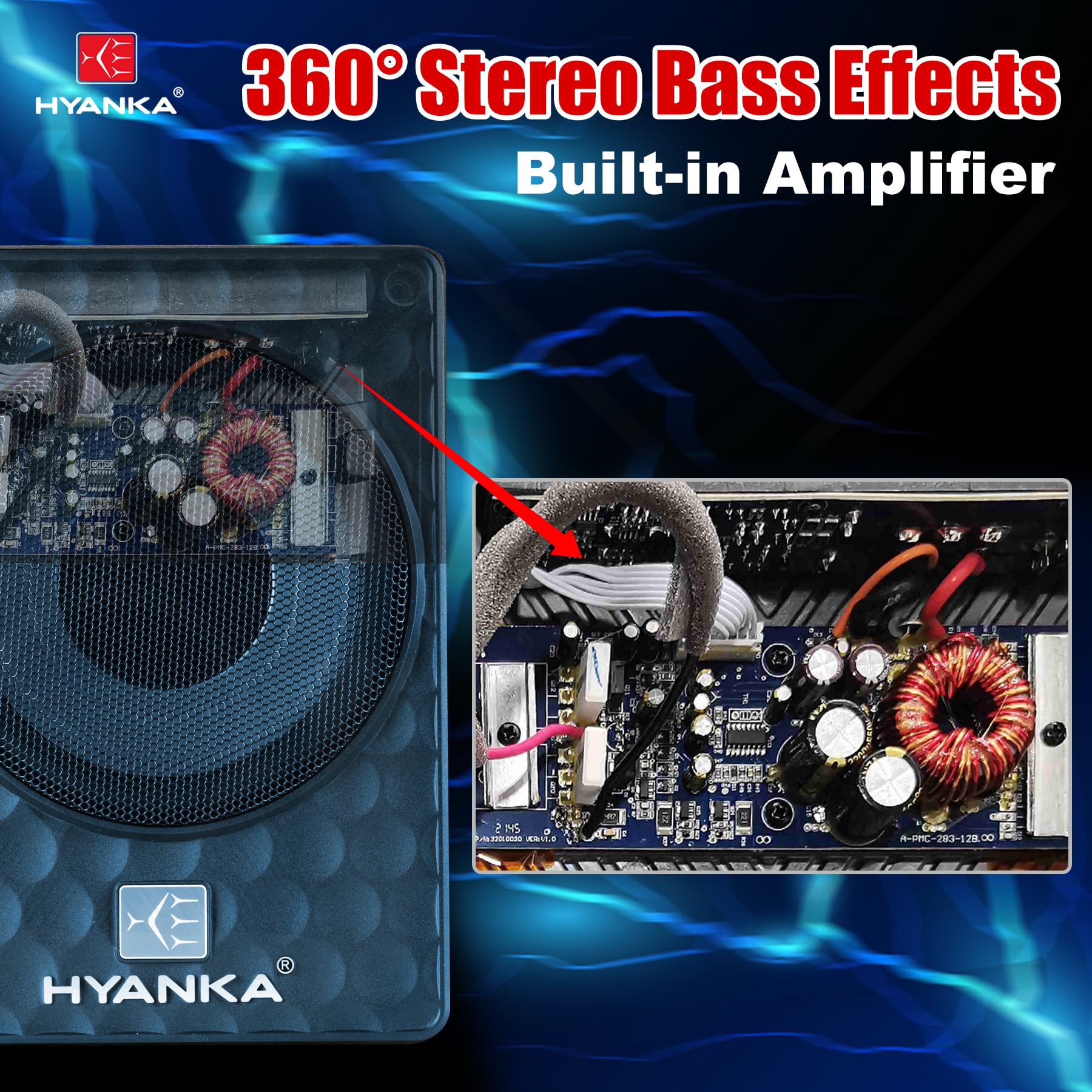 H Yanka Soda 10Asw 480W 10 Inch Compact Underseat Car Subwoofer With Built In Amp, Slim Powered Subwoofer For Car/Truck/Jeep Aud