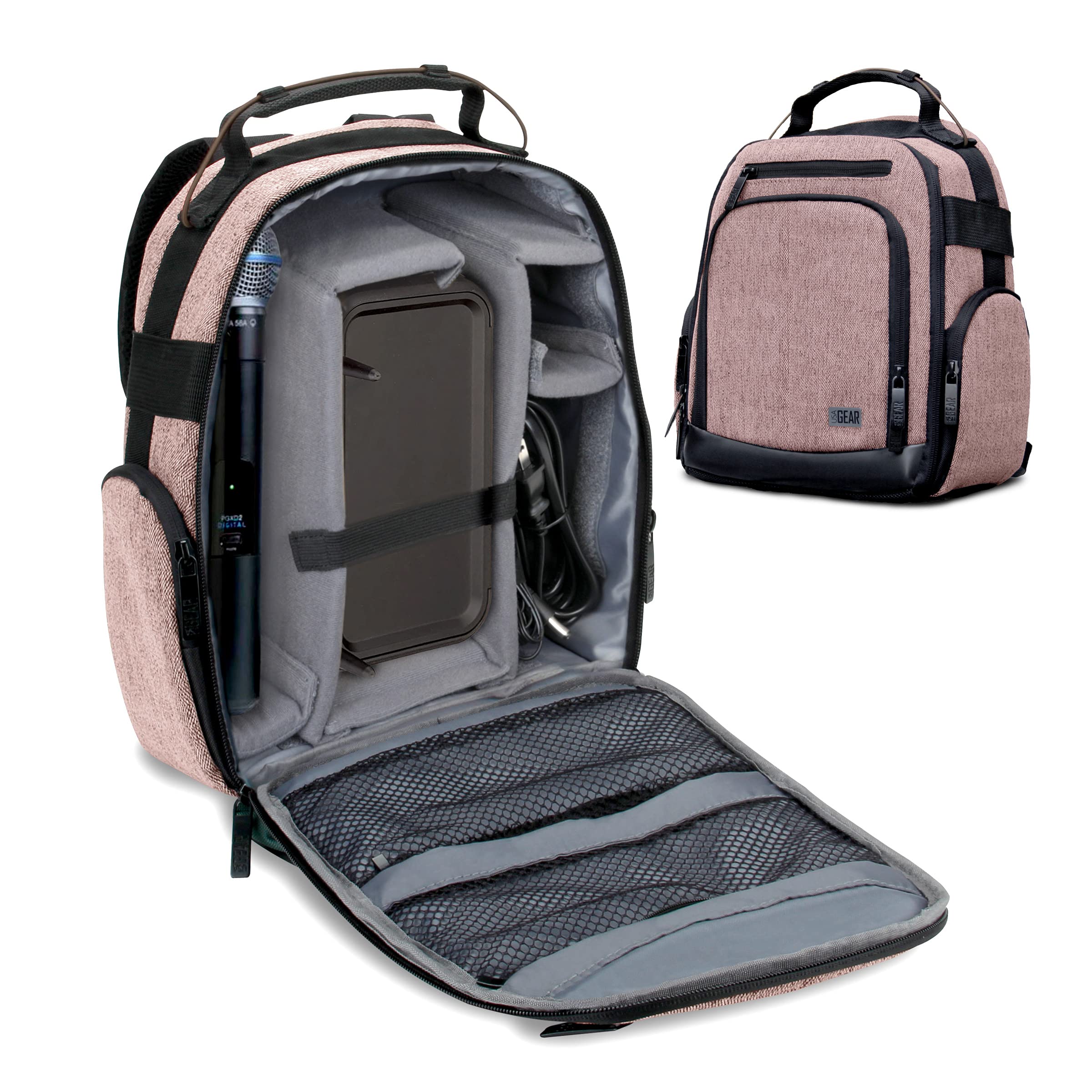 USA Gear Audio Equipment Backpack  Microphone Case for Wireless Microphones, Recording Microphones & Accessories Compatible wit
