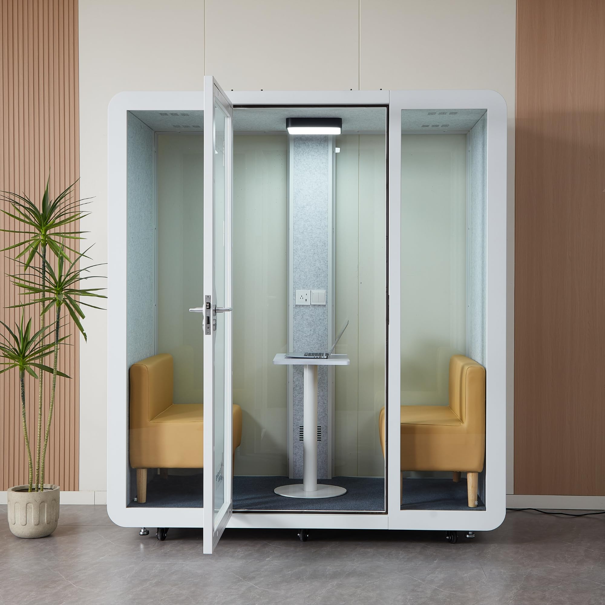 Gearonic Mobile Office Pod Booth, Standard Sound Proof Office Pod For 2 People, Sound Pod Booth With Mobile Roller, Led Lighting