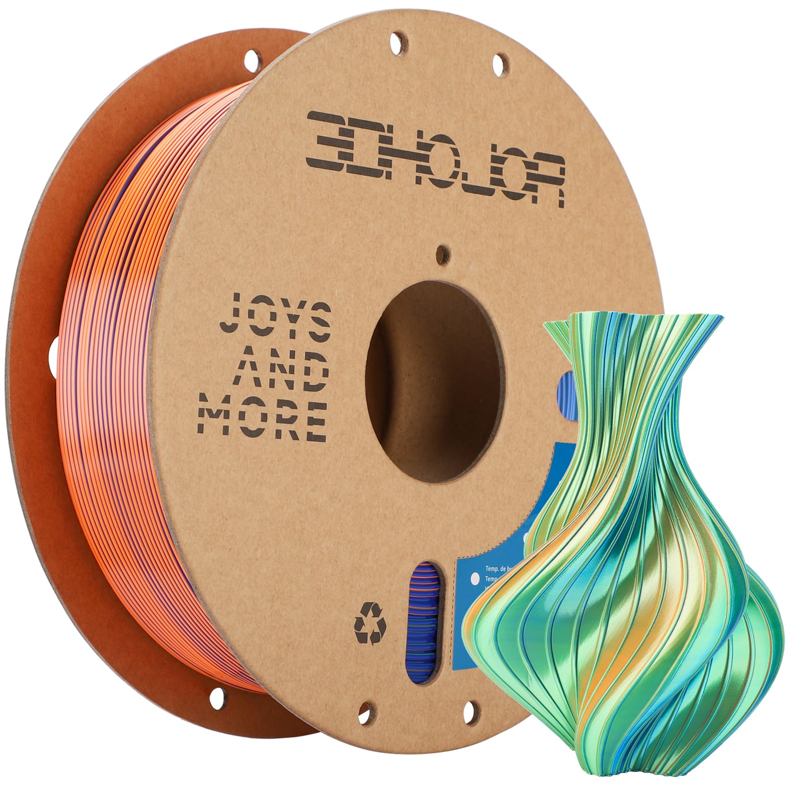 Silk PLA Filament 1.75mm Blue Orange Green Triple Color PLA 3D Printer Filament 3 in 1 Coextrusion 1KG Spool(2.2lbs) 3D Printing