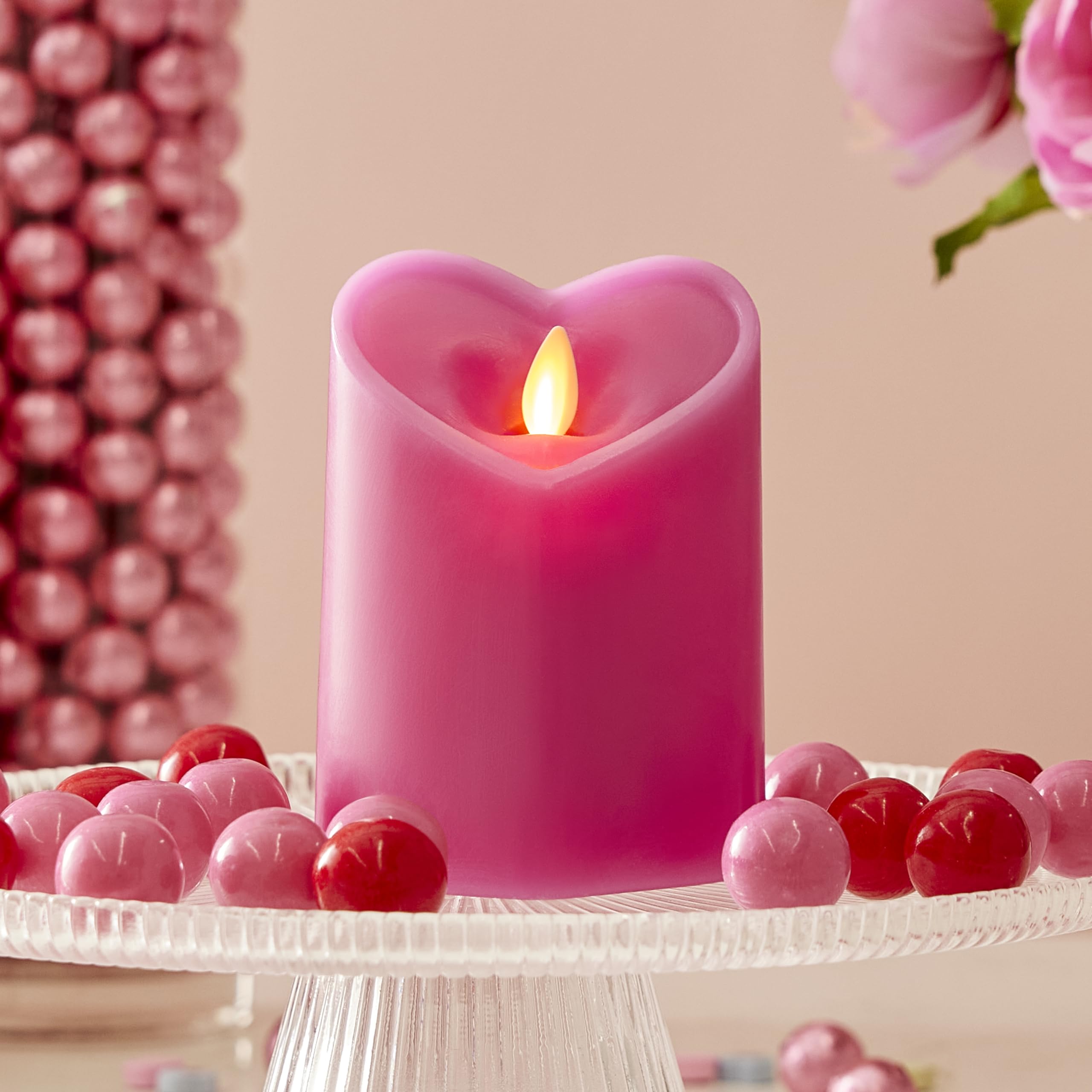 Luminara Raspberry Sorbet Heart Shaped Pillar Candle   Flickering Real Flame Technology   Remote Ready   Romantic Valentine'S Co