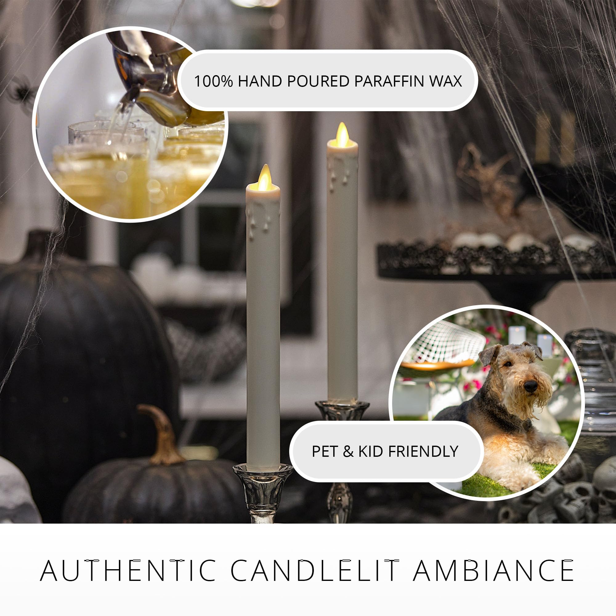 Luminara White Single Wax Drip Flameless Candle Tapers (1 X 9.5 Inch), Moving Flame Led Candle Unscented Real Wax With Dripped T