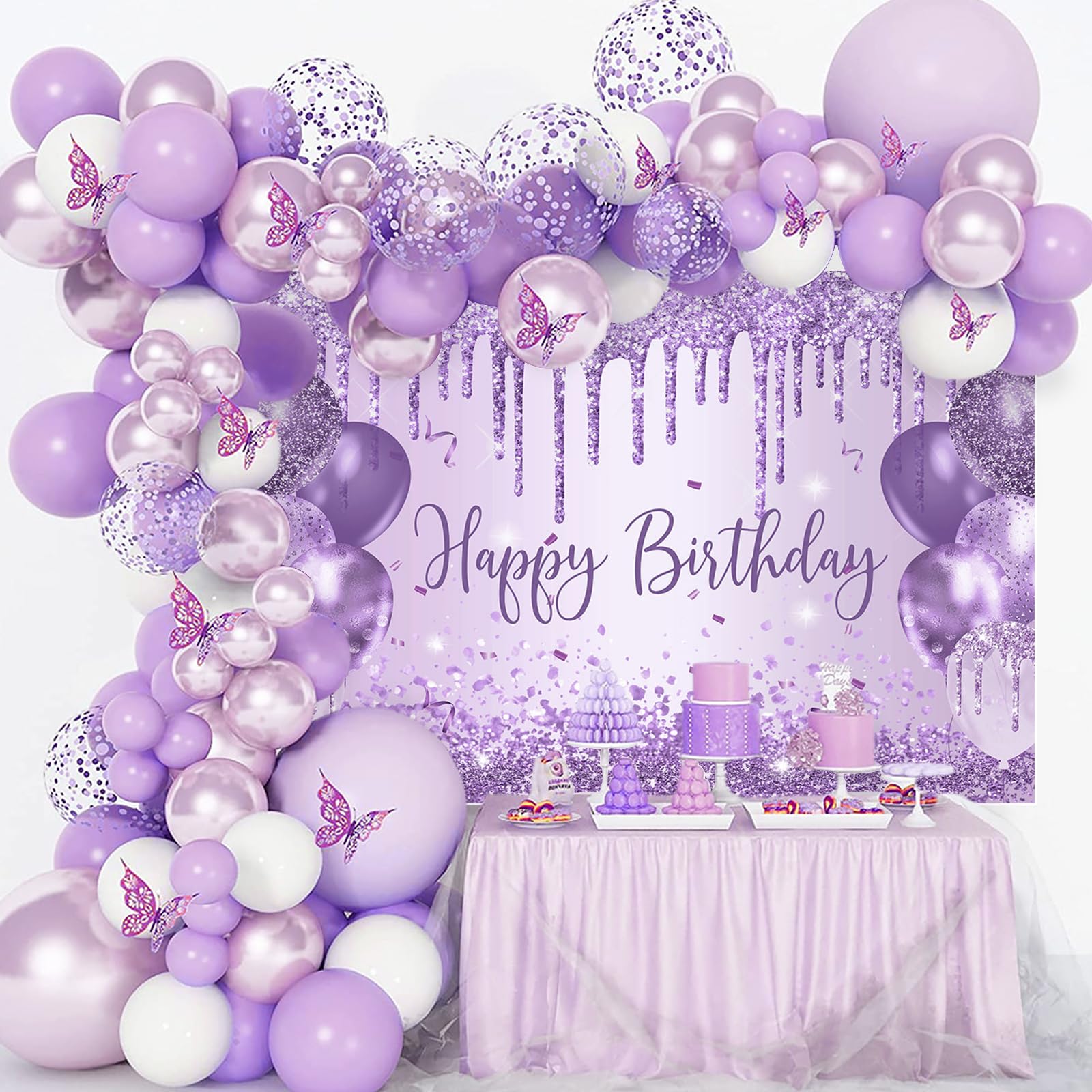 Mocsicka Purple Birthday Backdrop Glitter Balloon Woman Happy Birthday Party Decorations Glitter Girls Sweet 16 18Th 21Th Birthd