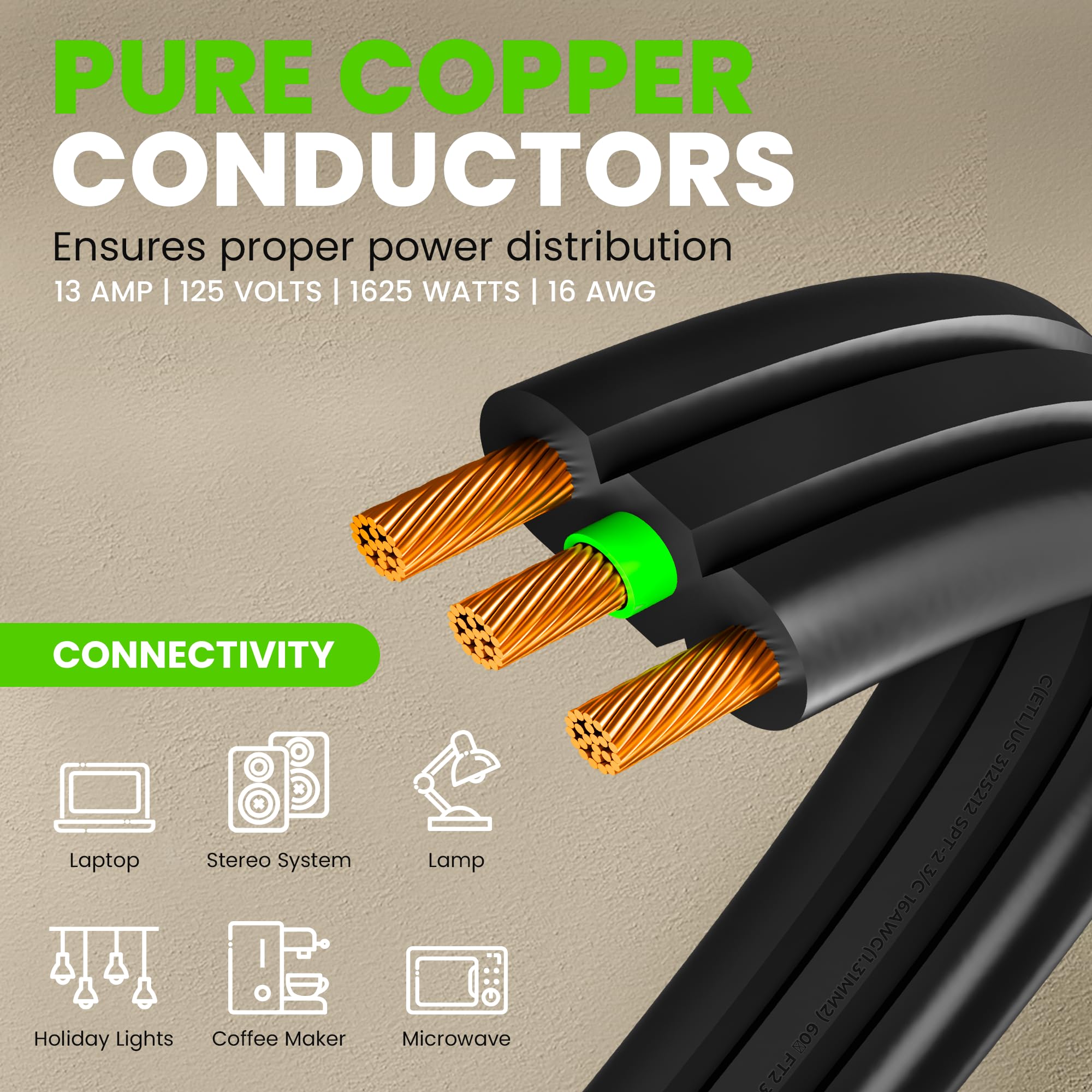 Gearit 360 Rotating Flat Plug Extension Cord (6Ft, Black) Multi 3 Outlet Extension 16 Awg Wire, Adapter For Small Spaces, Right