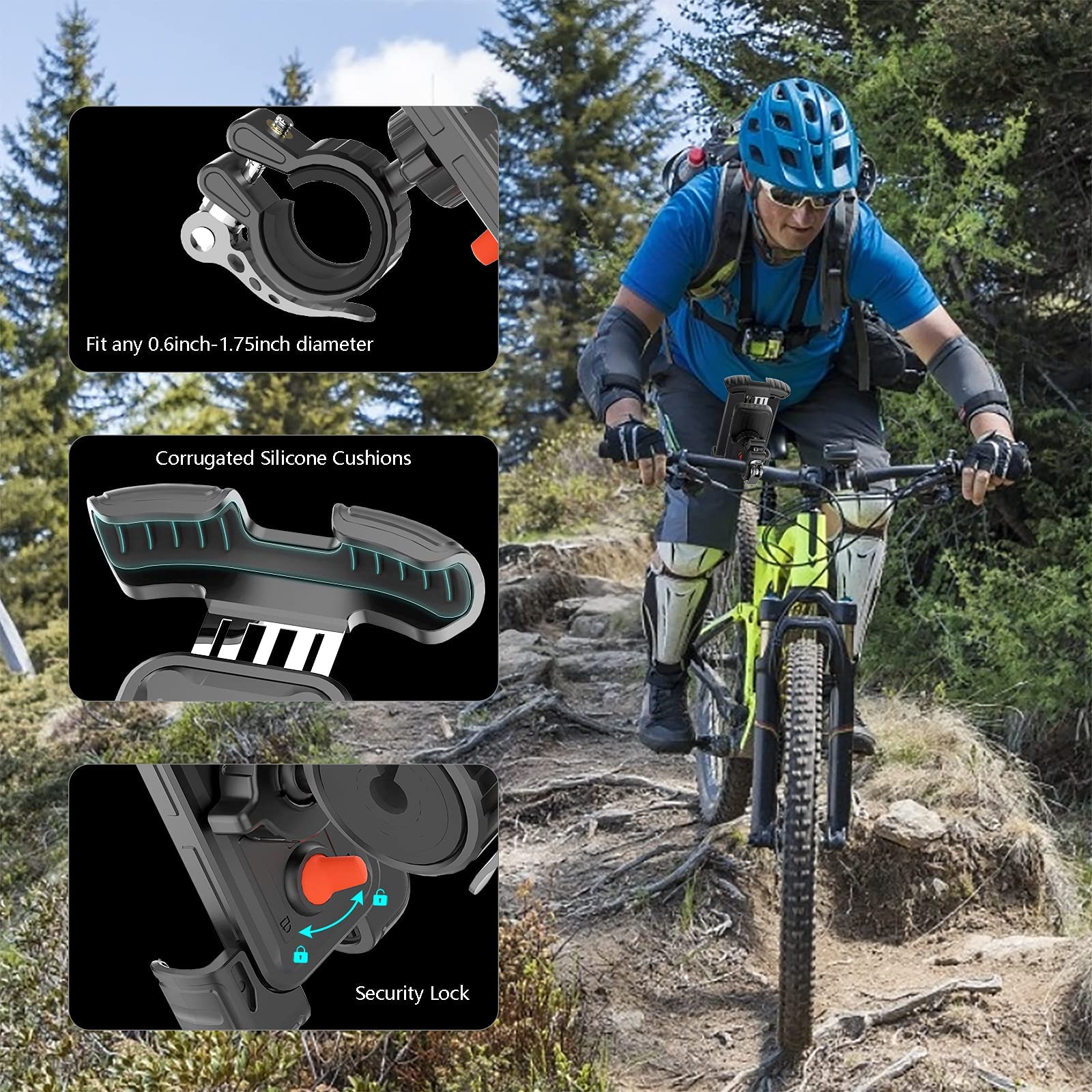 Marspeeder Bike Motorcycle Phone Mount, ?Super Stable Metal? Bike Motorcycle Phone Holder With Security Lock, Bicycle Phone Moun
