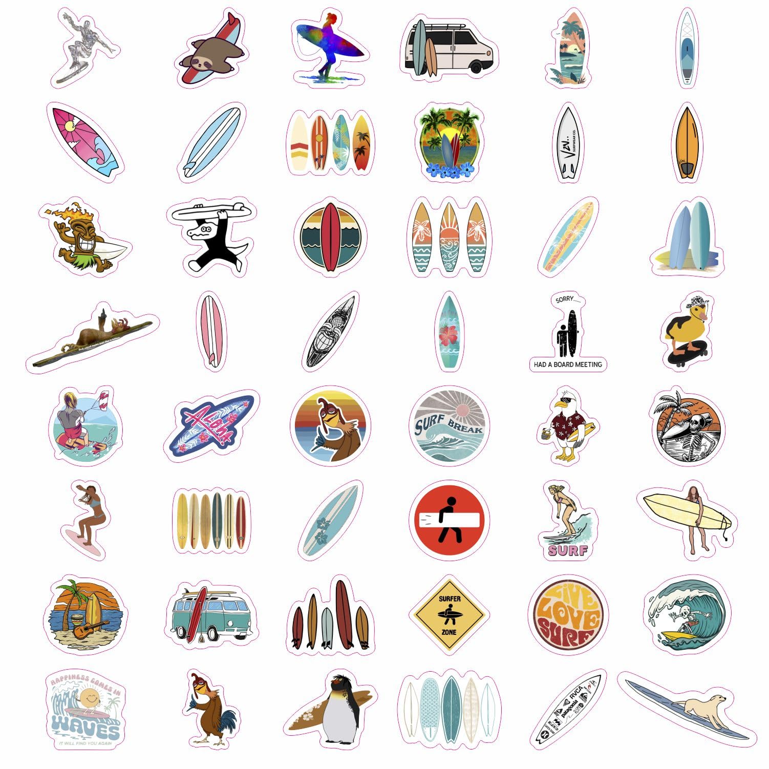 Surf & Wave Stickers For Water Bottle And Laptop   Ocean Party Favors & Decorations, Waterproof Vinyl Beach Decals, Surfing And