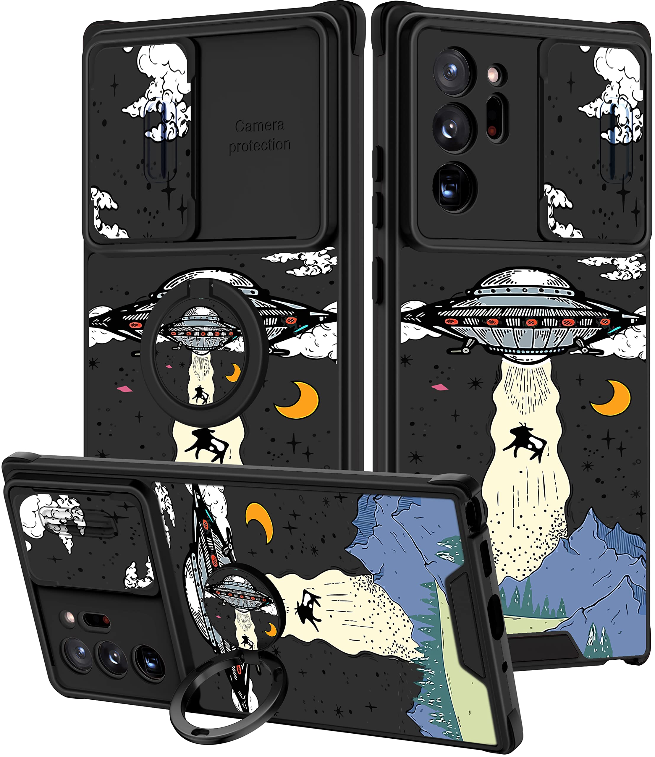Goocrux (2In1 For Samsung Galaxy Note 20 Ultra Case For Women Girls Cute Ufo Phone Cover Cool Aliens Universe Design With Slide