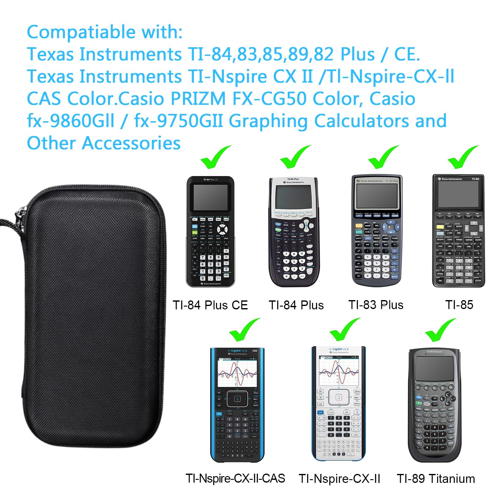 Skyreh Graphing Calculator Carrying Case For Ti 84 Plus Ce, Hard Eva Shockproof Protective Case For Texas Instruments Ti 84 Plus Ce/Ti 83 Plus Ce/Ti Nspire Cx Ii Cas/Tl Nspire Cx Ll (Black)