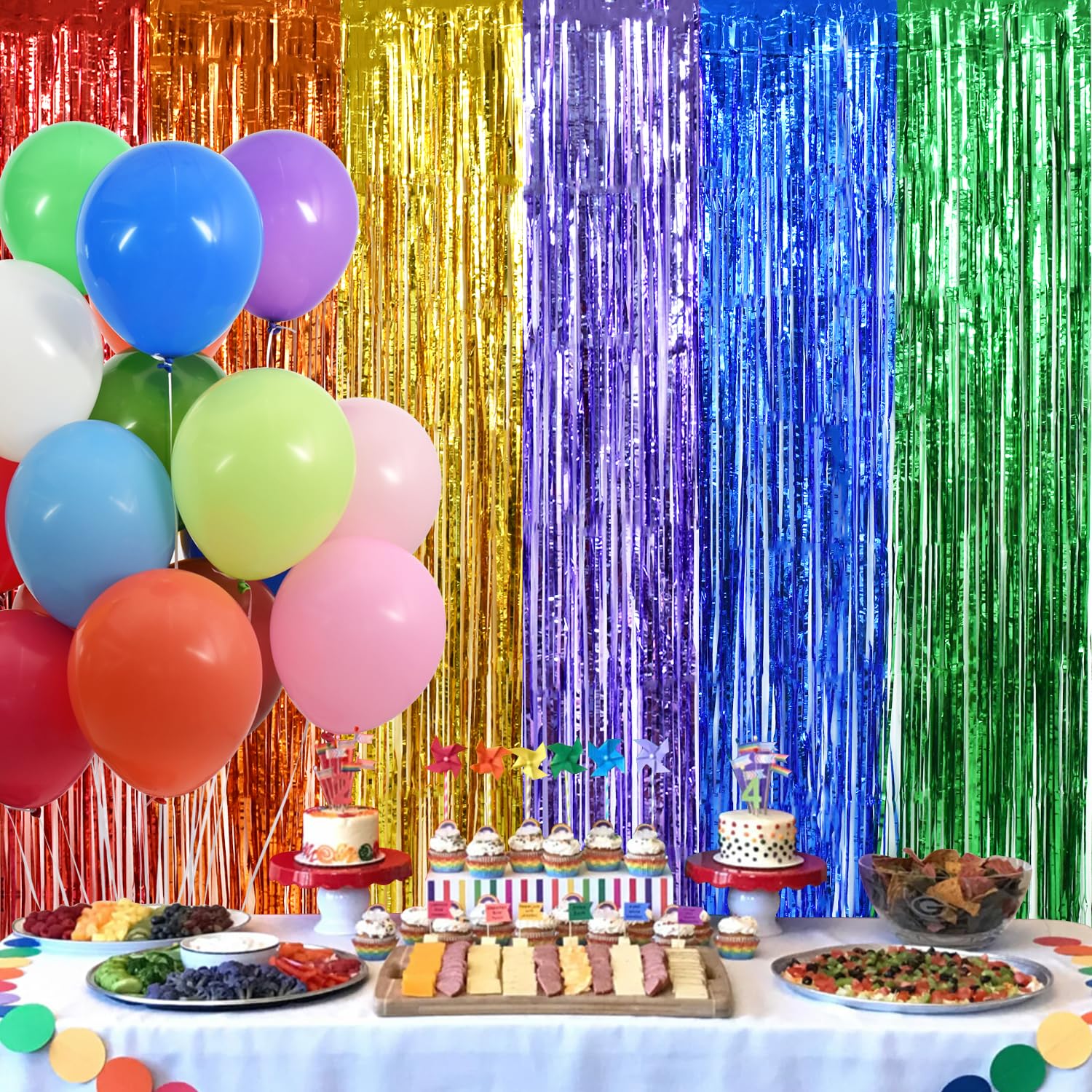 Beishida 4 Pack Rainbow Streamers Fringe Foil Curtain Backdrop Curtain, Tinsel Curtain Wall Door Party Streamers For Birthday Pa