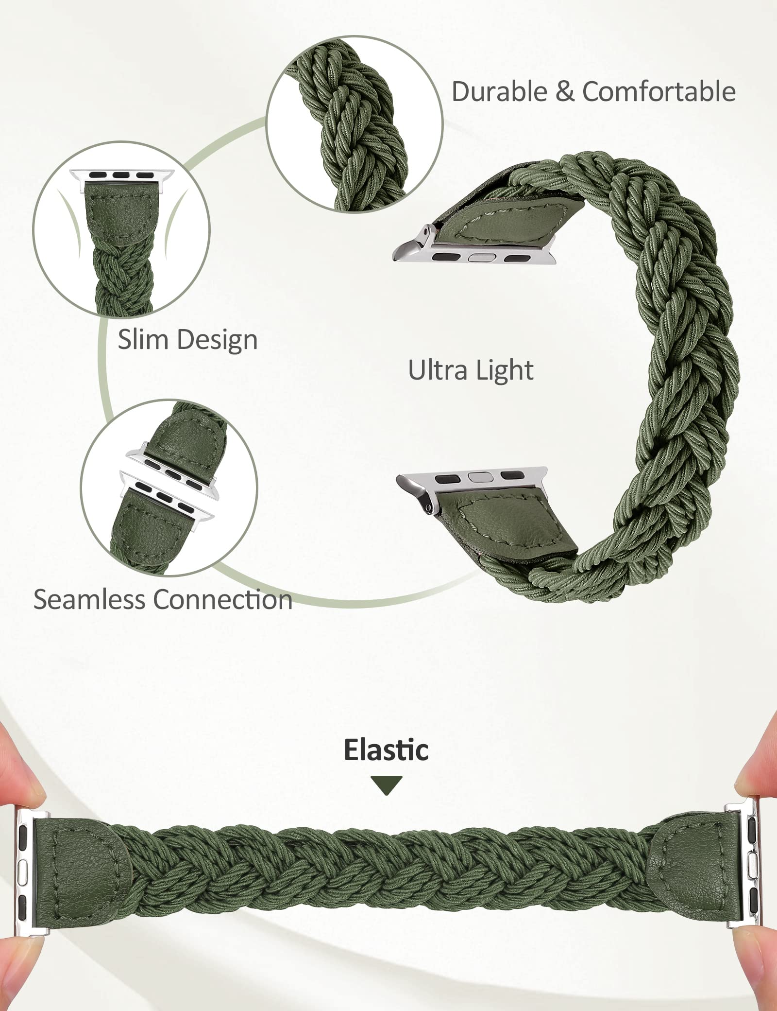 Minyee Compatible With Apple Watch Band Braided 41Mm 40Mm 38Mm 44Mm 45Mm 42Mm 49Mm Women, Solo Loop Stretchy Designer Slim Elast