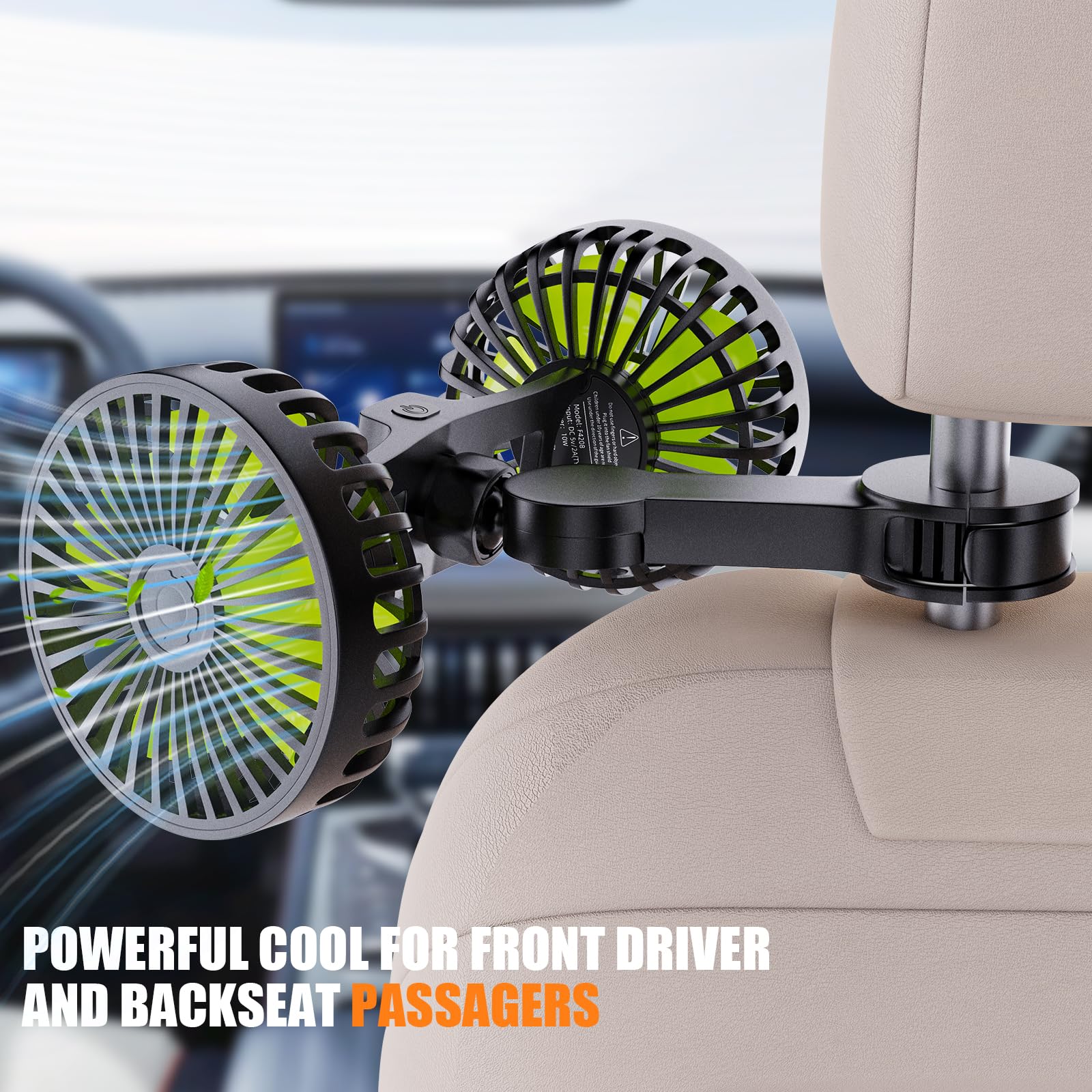 Hayousui Usb Car Cooling Fans For Backseat: Dual Head Car Fan For Kids 3 Speeds 360 Rotatable Vehicle Rear Headrest Fans 5V Powe