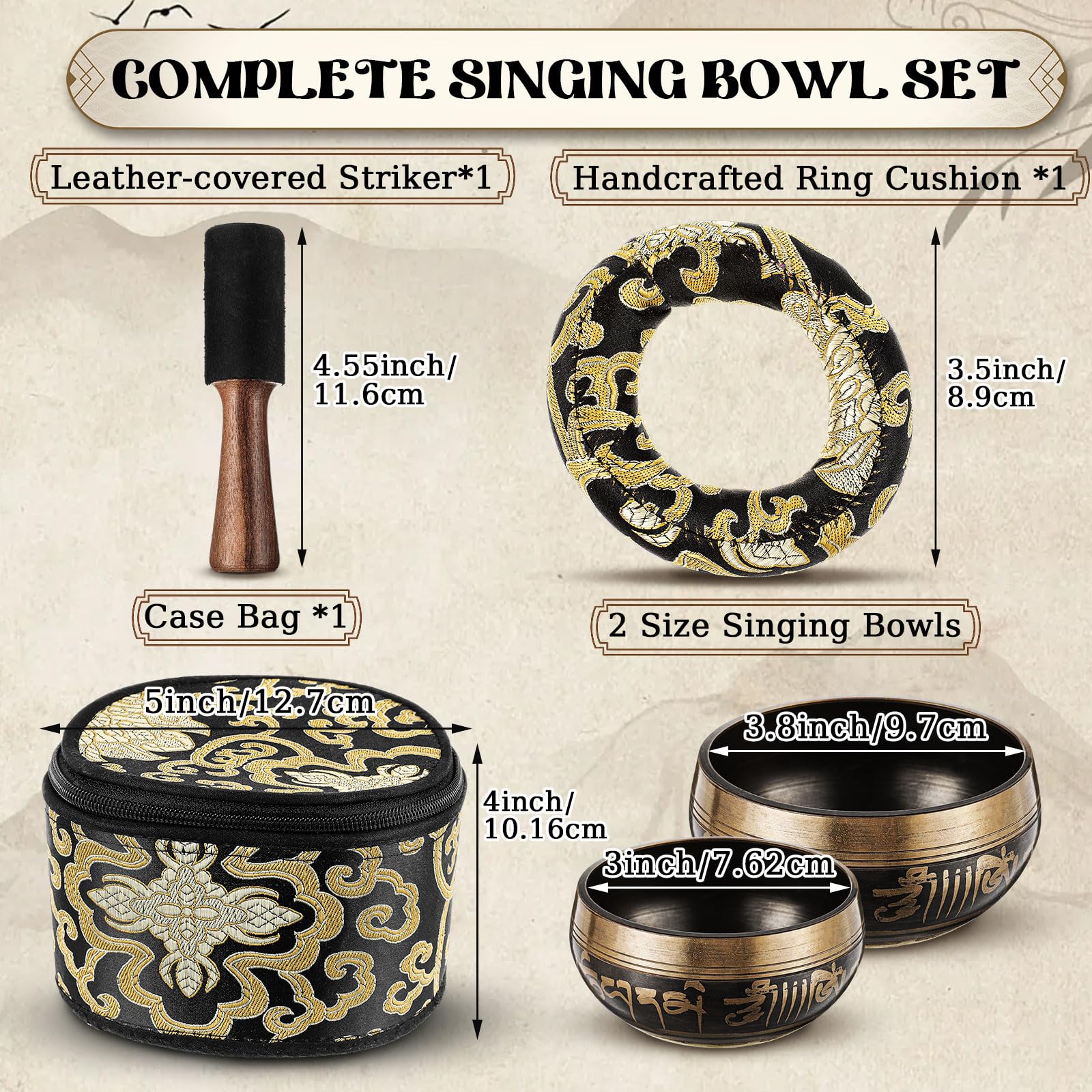 Nuanchu 2 Pcs Tibetan Singing Bowl Set 3.14And 3.74 Meditation Sound Bowl With Bag Meditation Singing Bowl Gifts For Yoga, Chakr