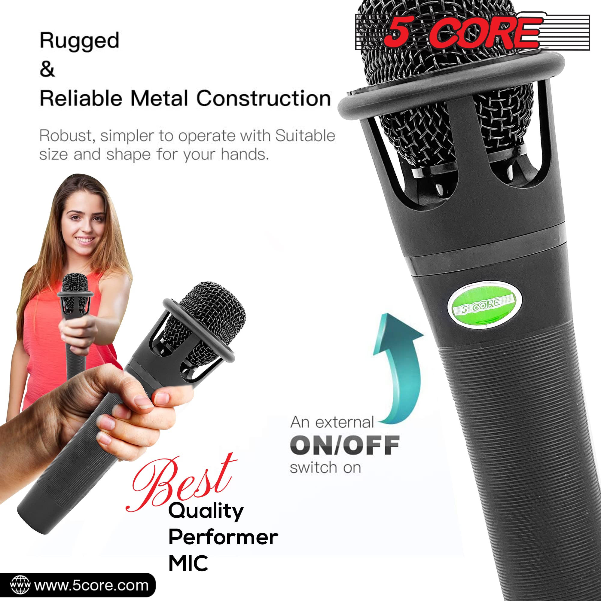 5 Core Xlr Dynamic Metal Mic Audio, Ideal For Singing, Captures Source Sound, Sturdy & Durable, Includes Xlr Cable