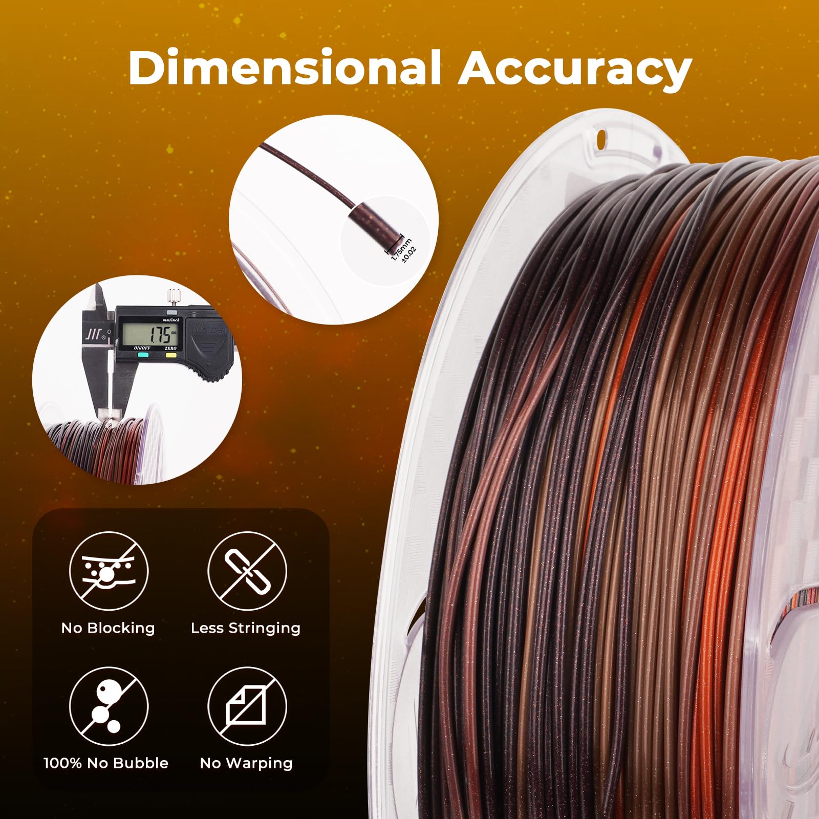 Amolen Pla 3D Printer Filament, Pla Filament 1.75Mm Silk Black Shiny Red Gold Filament, 3D Printing Filament 1Kg/2.2Lb