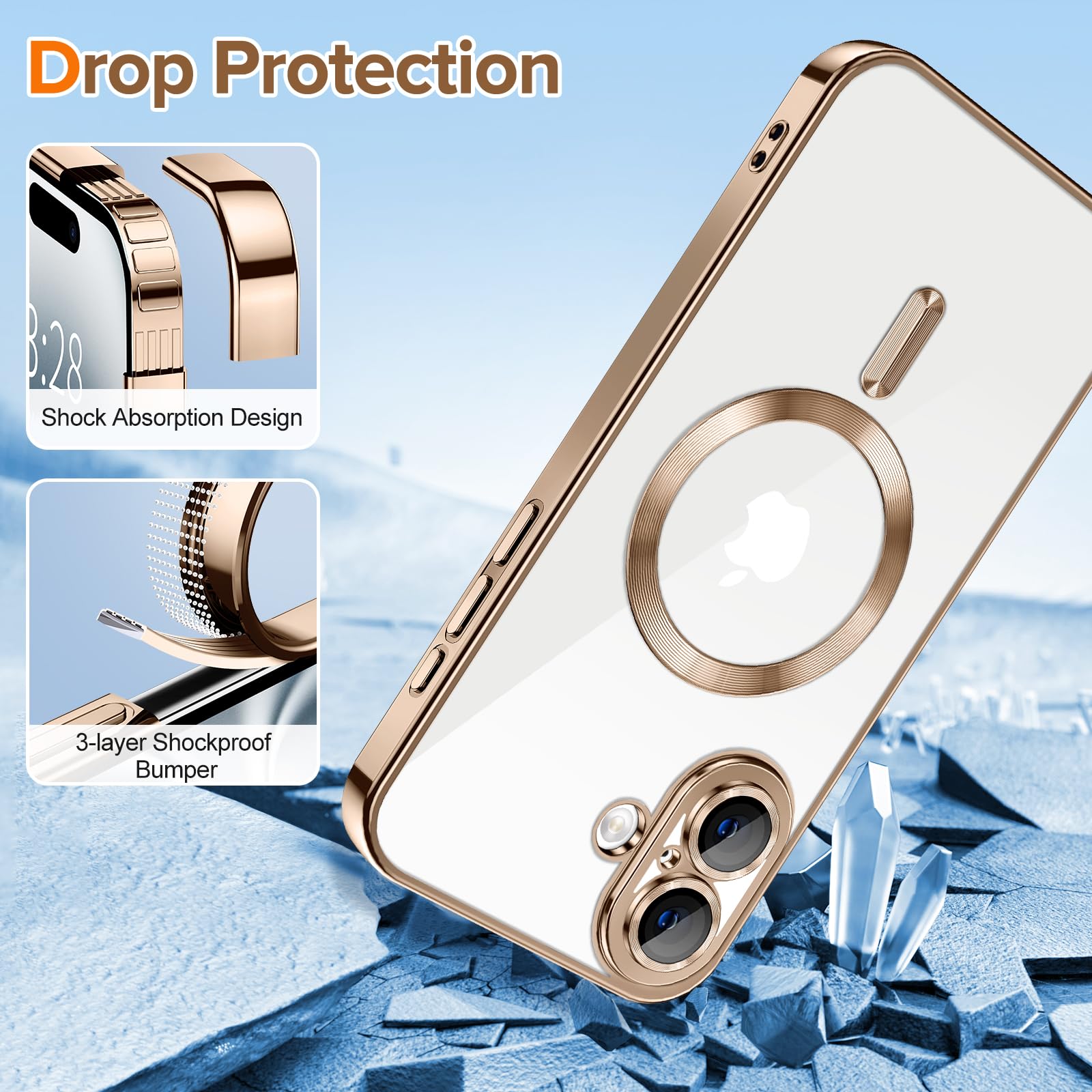 Hython Magnetic Clear Case For Iphone 16 Plus Case With Camera Lens Protector [Compatible With Magsafe] Plating Edge Slim Soft T