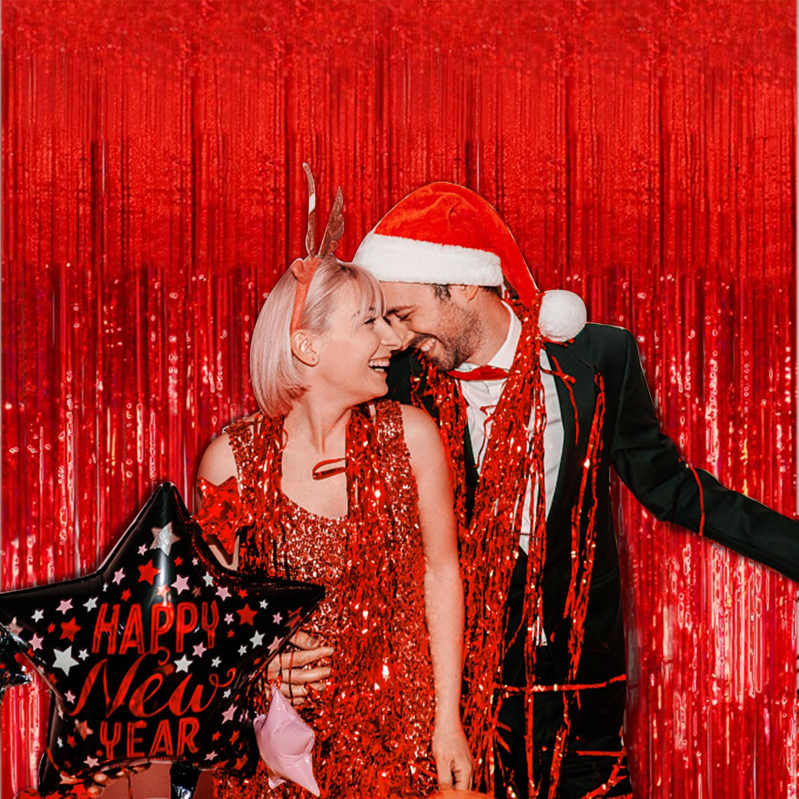 5 Pack Foil Curtain Backdrop Red Metallic Tinsel Foil Fringe Curtains Photo Booth Props For Birthday Wedding Engagement Baby Sho