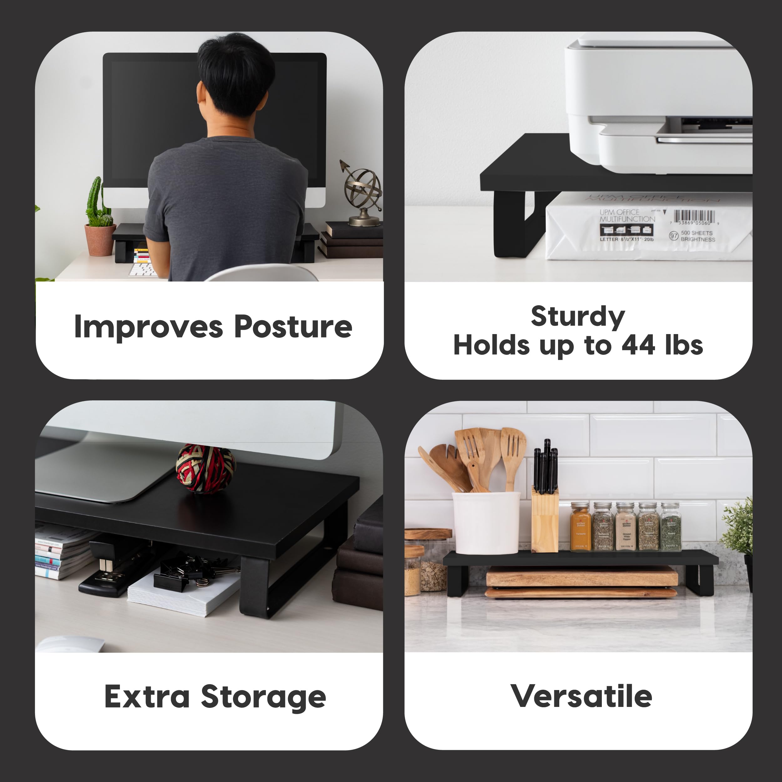 Iris Usa 1-Tier Multi-Purpose Modern Pc Monitor Organizer Stand With Metal Legs, Ergonomic Desktop And Countertop Riser For Comp