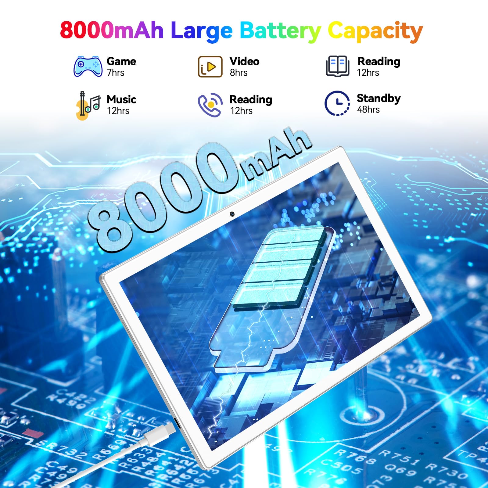 Newest Android 13 Tablet, Octa Core Processor+128Gb+16(8+8 Expand) Gb, 10.1 Inch Tablet With 8000Mah Battery, 1280X800 Hd Screen