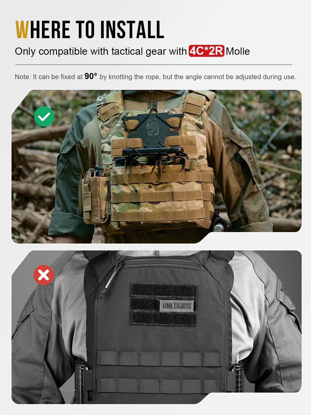 Onetigris Molle Phone Holder Version 2.0, Plate Carrier Accessories Tactical Vest Phone Holder Phone Chest Mount For Cellphone S