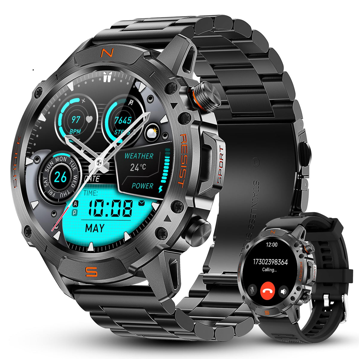 Walkerfit Military Rugged Smart Watch For Men 1.43'' Amoled Smartwatch,Alway-On,3Atm Waterproof For Swim,Accurate Hr Sleep Monit