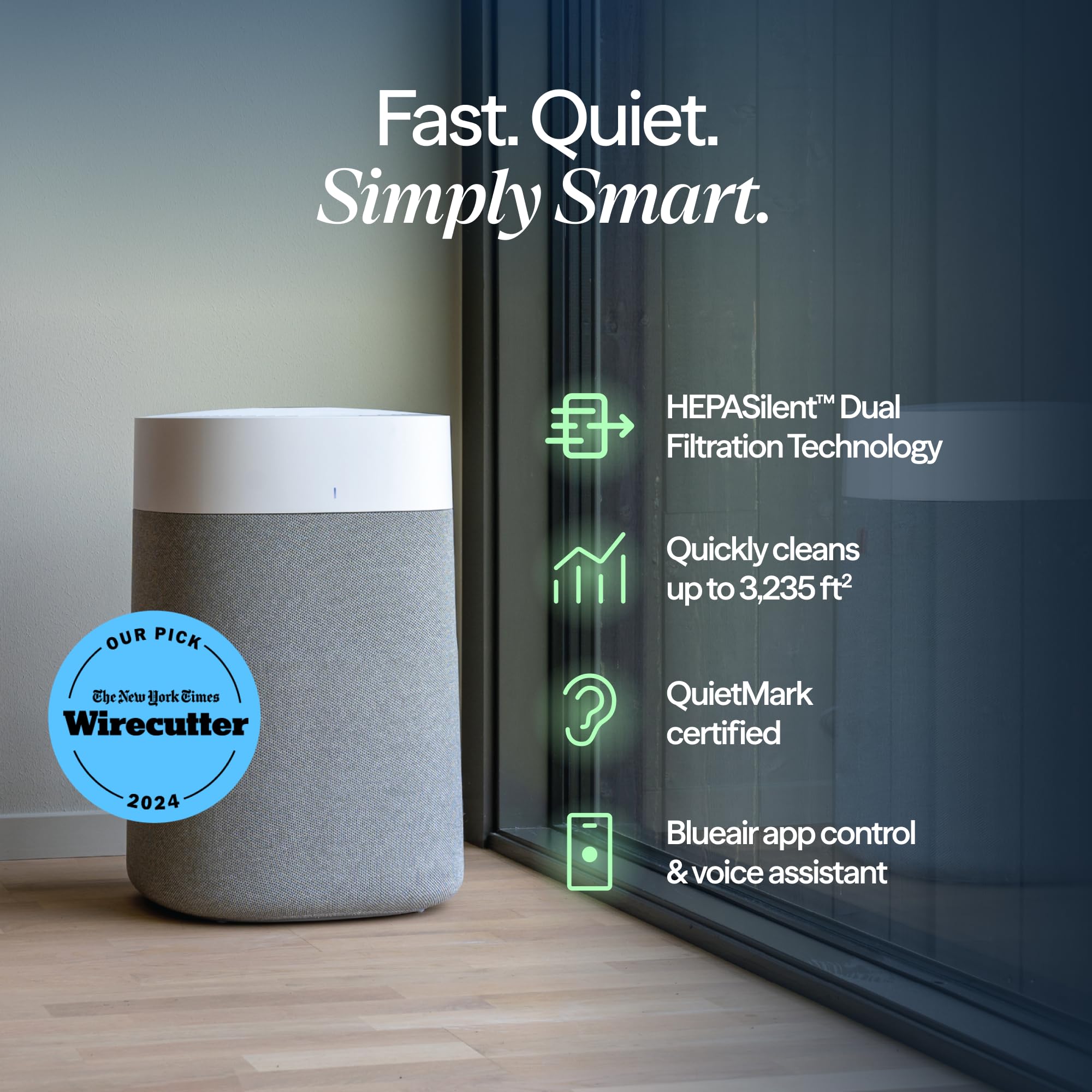 Blueair Air Purifiers For Large Home Room, Hepasilent Smart Air Cleaner For Bedroom, Pets Allergies, Virus Air Purifier For Dust