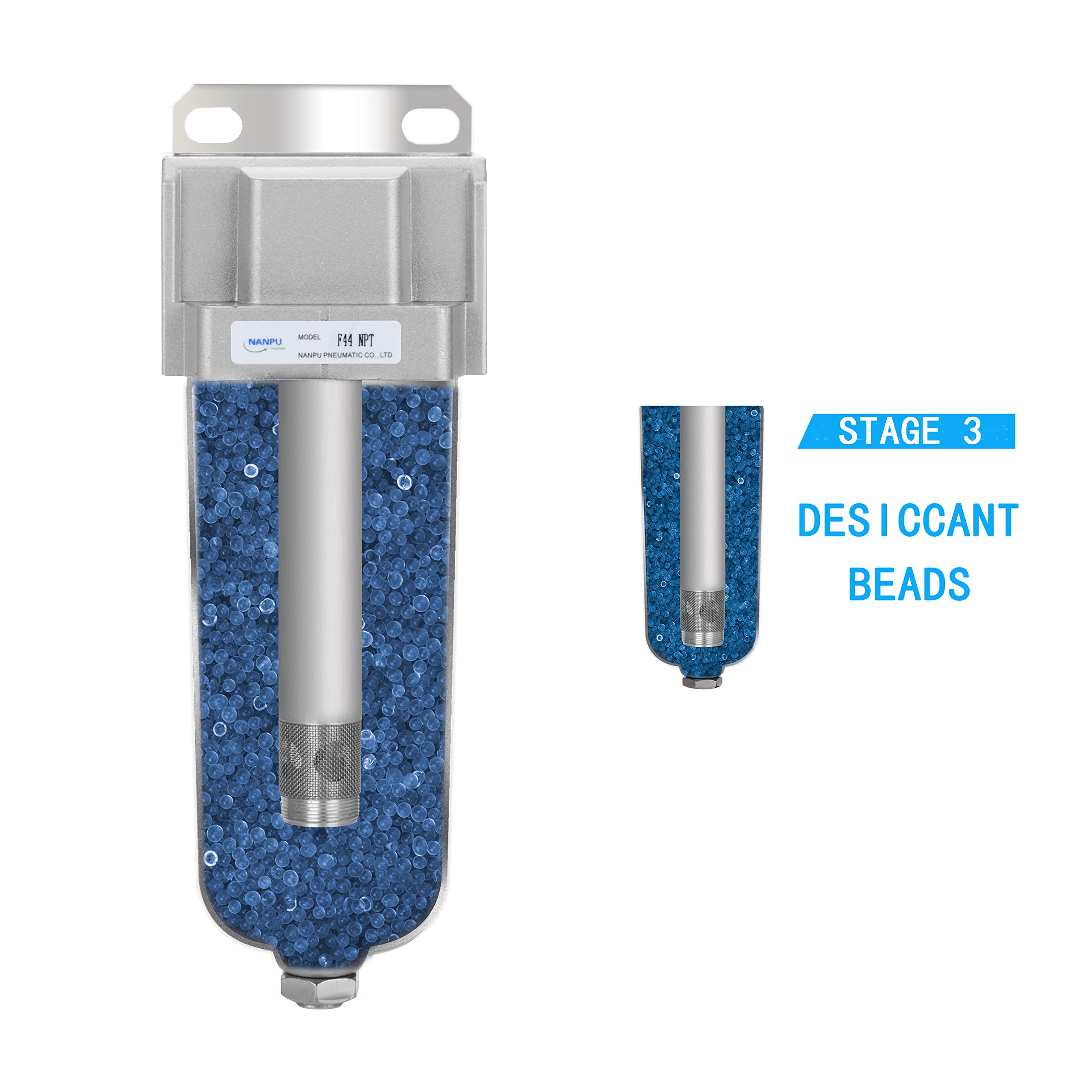 Nanpu Industrial Grade Heavy Duty Compressed Air Desiccant Dryer, In Line Filter, Moisture Trap, Water Separator, Suitable For P