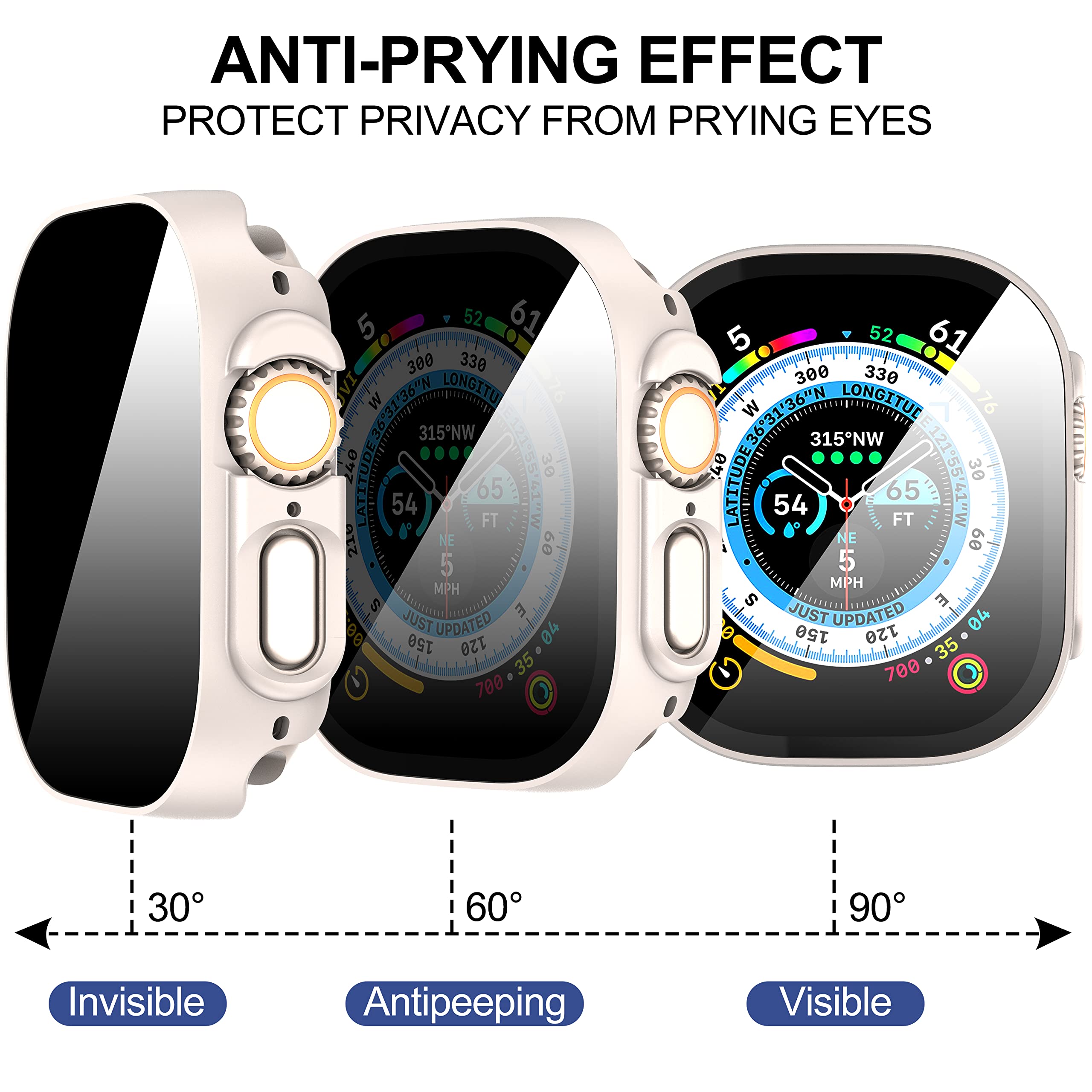 Suoman 3 Pack For Apple Watch Ultra 49Mm Privacy Screen Protector Case, [Anti Peeping] Ultra Thin Tempered Glass Case Cover For