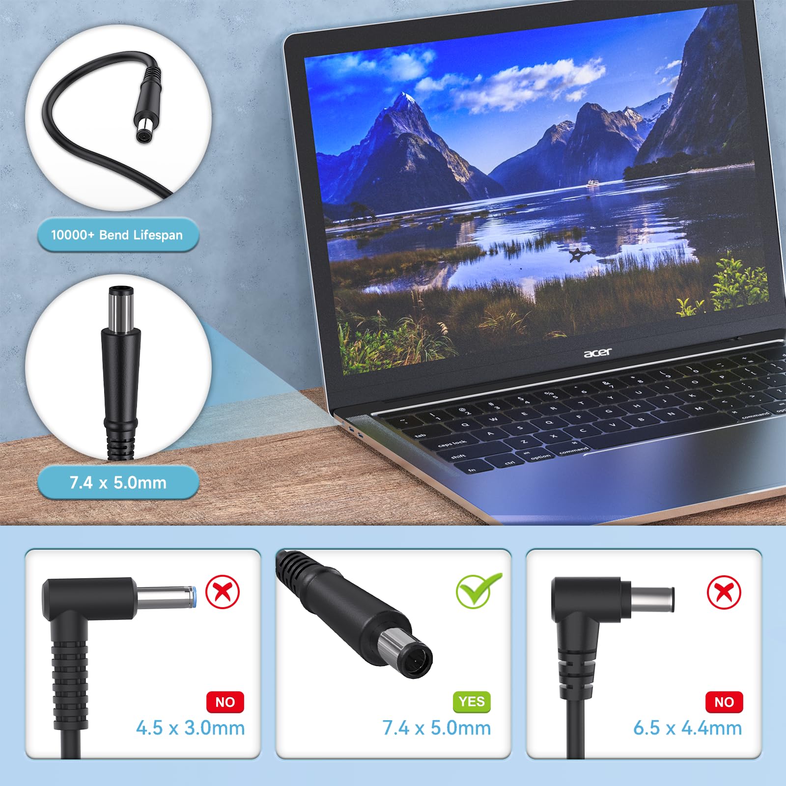 65W Laptop Charger For Hp Elitebook Folio 9470M 9480M Hp Pavilion Dv7 Dv6 Dv5 G6 G7 Dm4 G62 G72 Elitebook Revolve 810 G1 G2 820 G1 Power Supply Cord