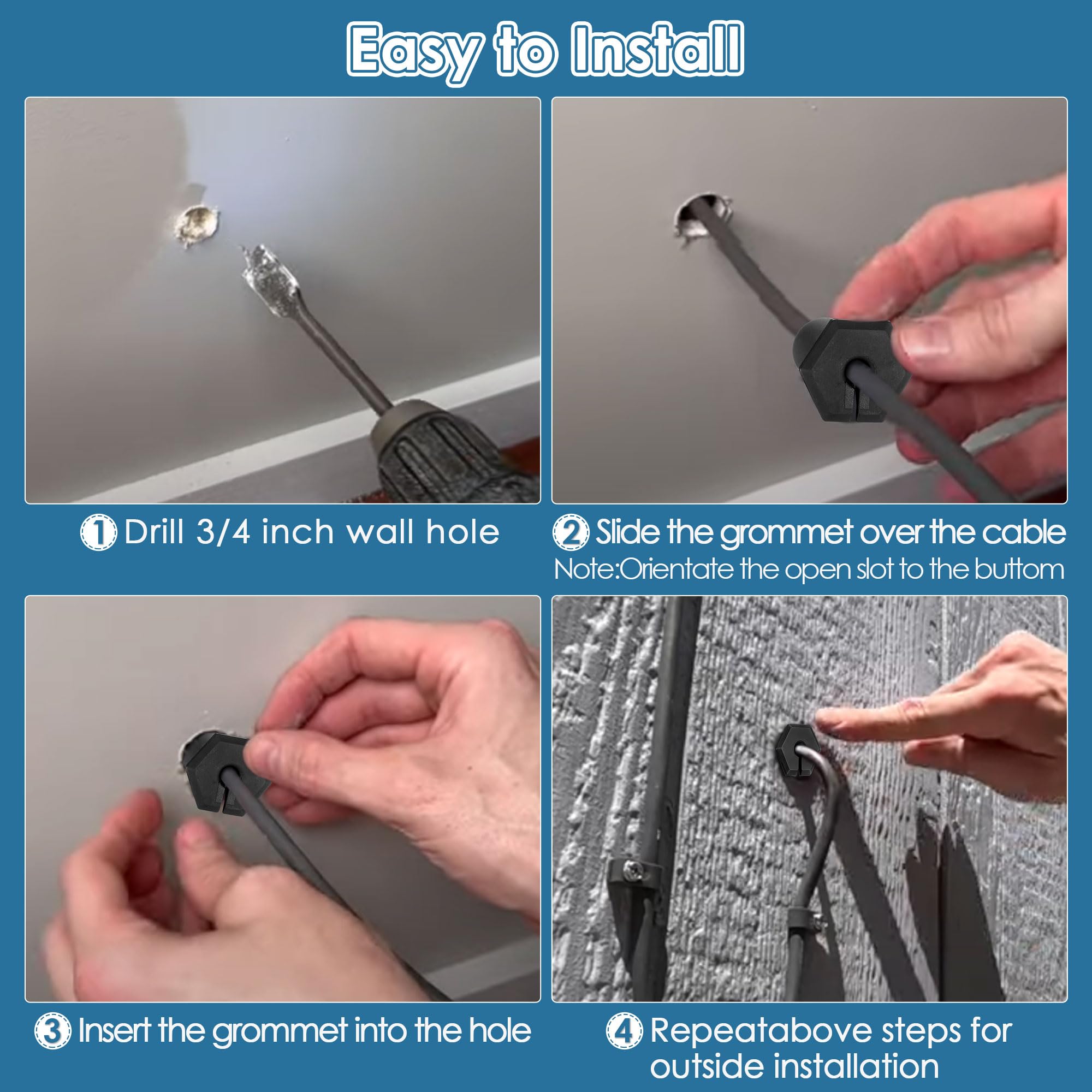 Saillong 2 Pcs Cable Routing Kit Compatible With Starlink Ethernet Cable, Rubber Cable Grommet For 3/4 Inch Wall Hole, Cable Fee