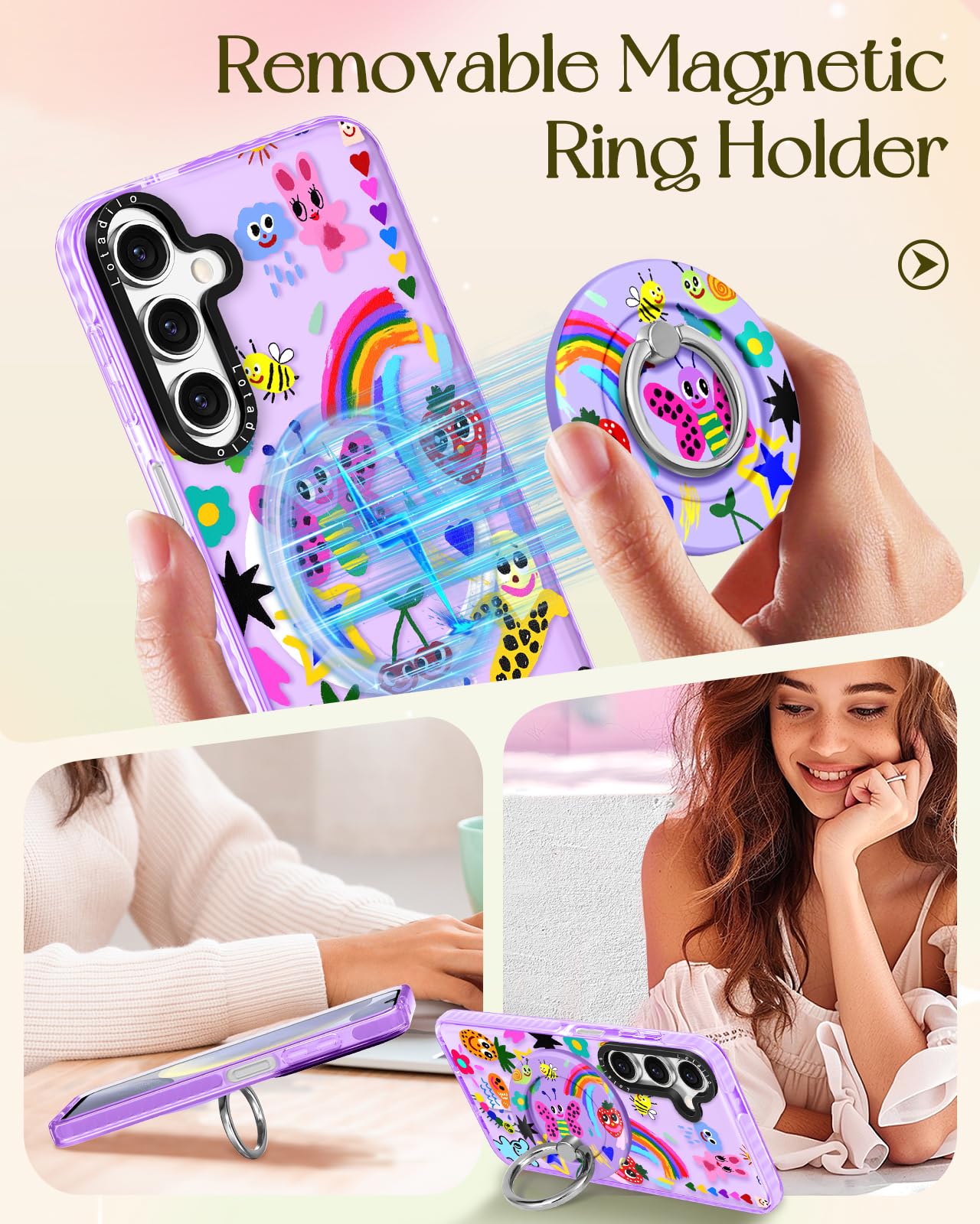 Lotadilo Cute Case For Samsung Galaxy A16 For Women Girls - Funny Crayon Drawing Design Compatible With Magsafe Magnetic Ring Ho