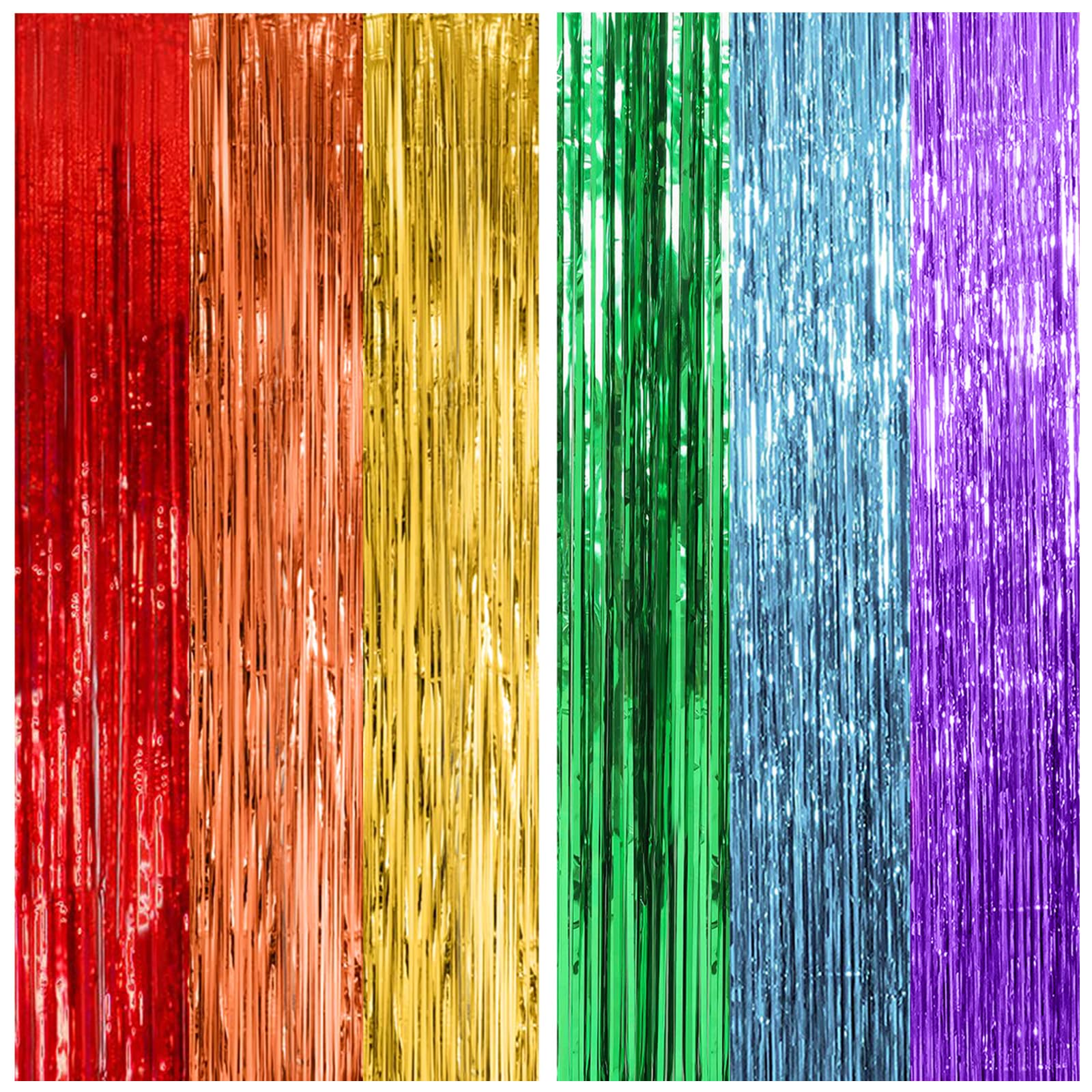 2 Pack Rainbow Party Backdrop Streamers Decorations Colorful Foil Fringe Curtains Metallic Tinsel Backdrop for Birthday First Da