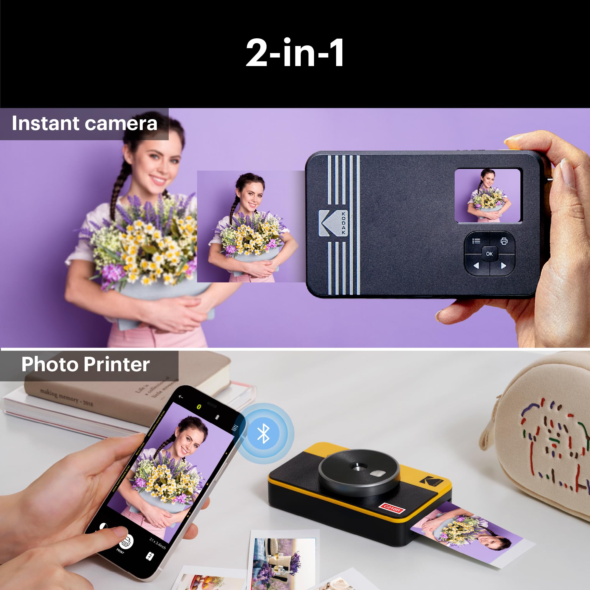 Kodak Mini Shot 2 Retro 4Pass 2-In-1 Instant Digital Camera And Photo Printer (2.1X3.4 Inches) + 8 Sheets, White