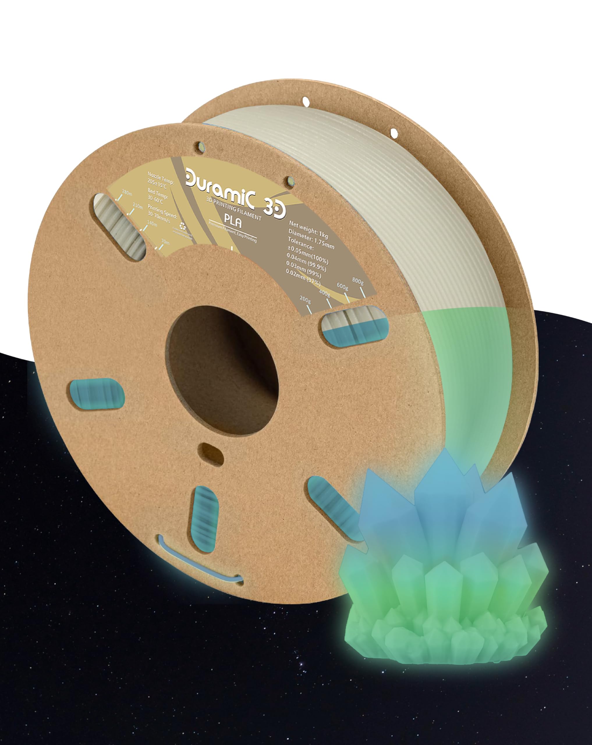 DURAMIC 3D PLA Glow Rainbow in The Dark Filament 1.75mm 1Kg, 3D Printing Luminous Filament 1.75mm Dimensional Accuracy +/- 0.02 
