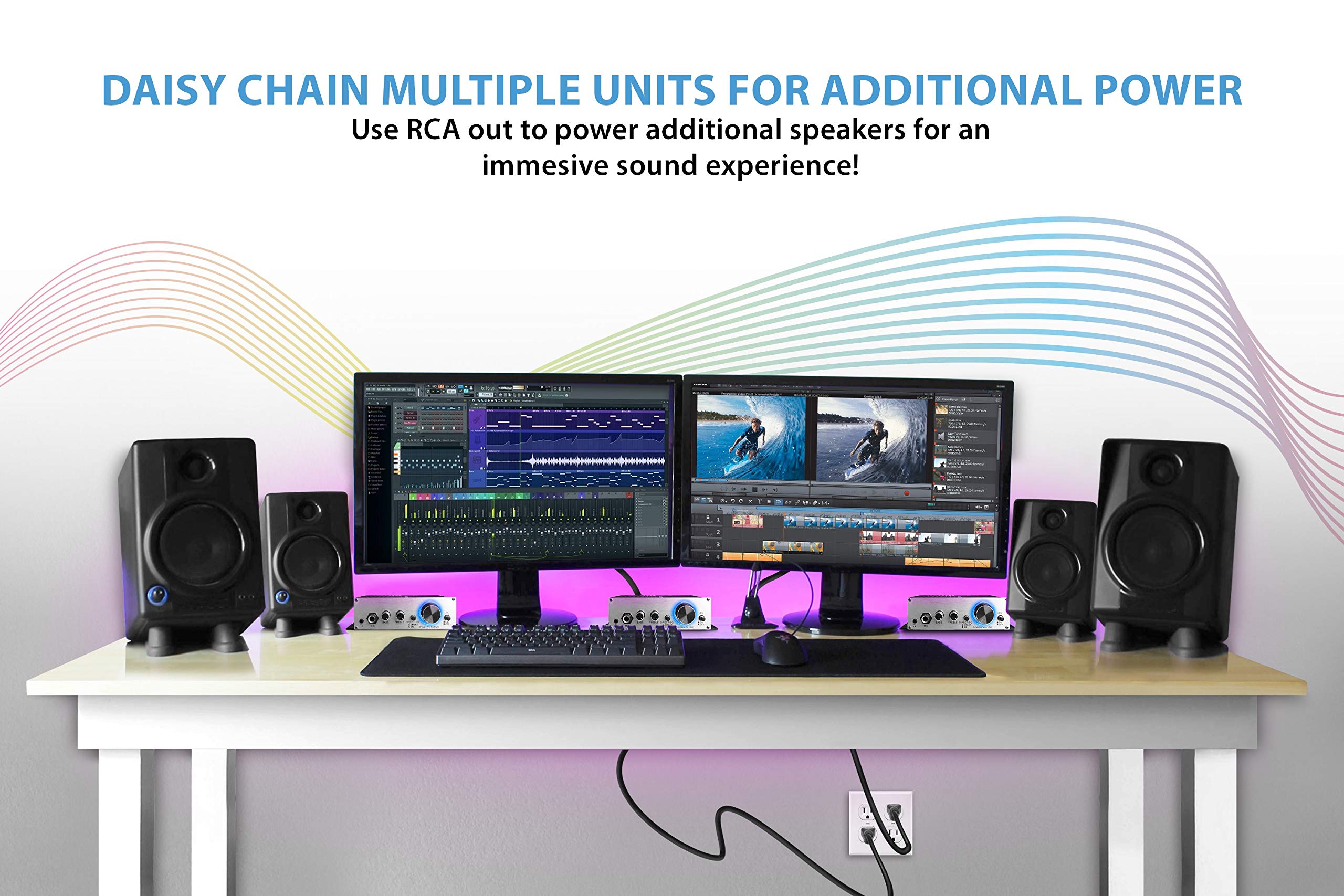 Technical Pro Class T Stereo Mini Amplifier With Power Supply, Headphone Output & Microphone Input, Silver (Ma2020)