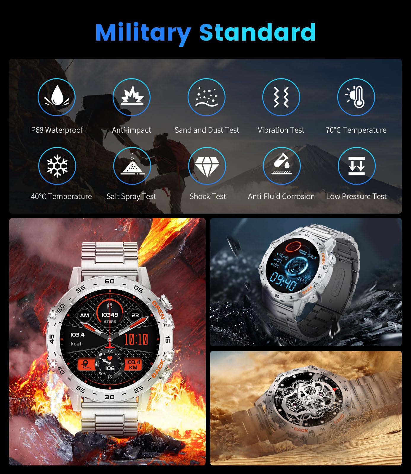Foxbox Smart Watch For Men Answer/Make Call For Android Ios, 400Mah Military Smartwatch Blood Oxygen Sleep Monitor Step Counter,