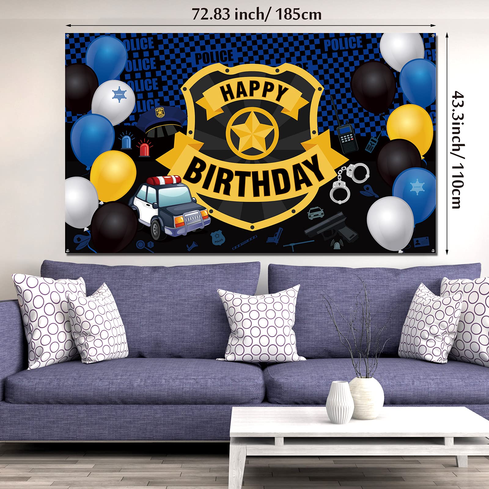 Police Theme Happy Birthday Party Decorations Police Large Badge Banner Backdrop Wall Large Police Booth Car Background For Poli