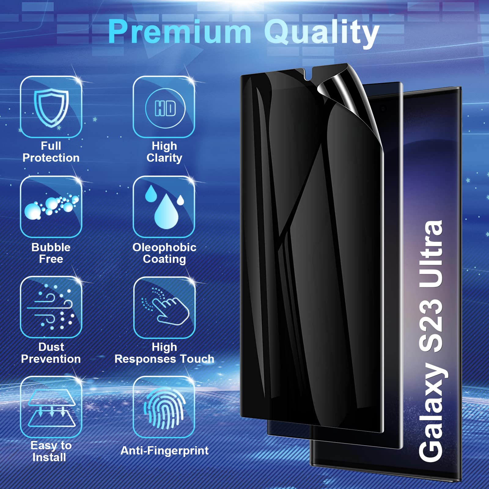 Cwqzguf [2+2 Pack] Galaxy S23 Ultra Privacy Screen Protector, 2 Pack Tpu Privacy Film With 2 Pack Camera Lens Tempered Glass, Hi