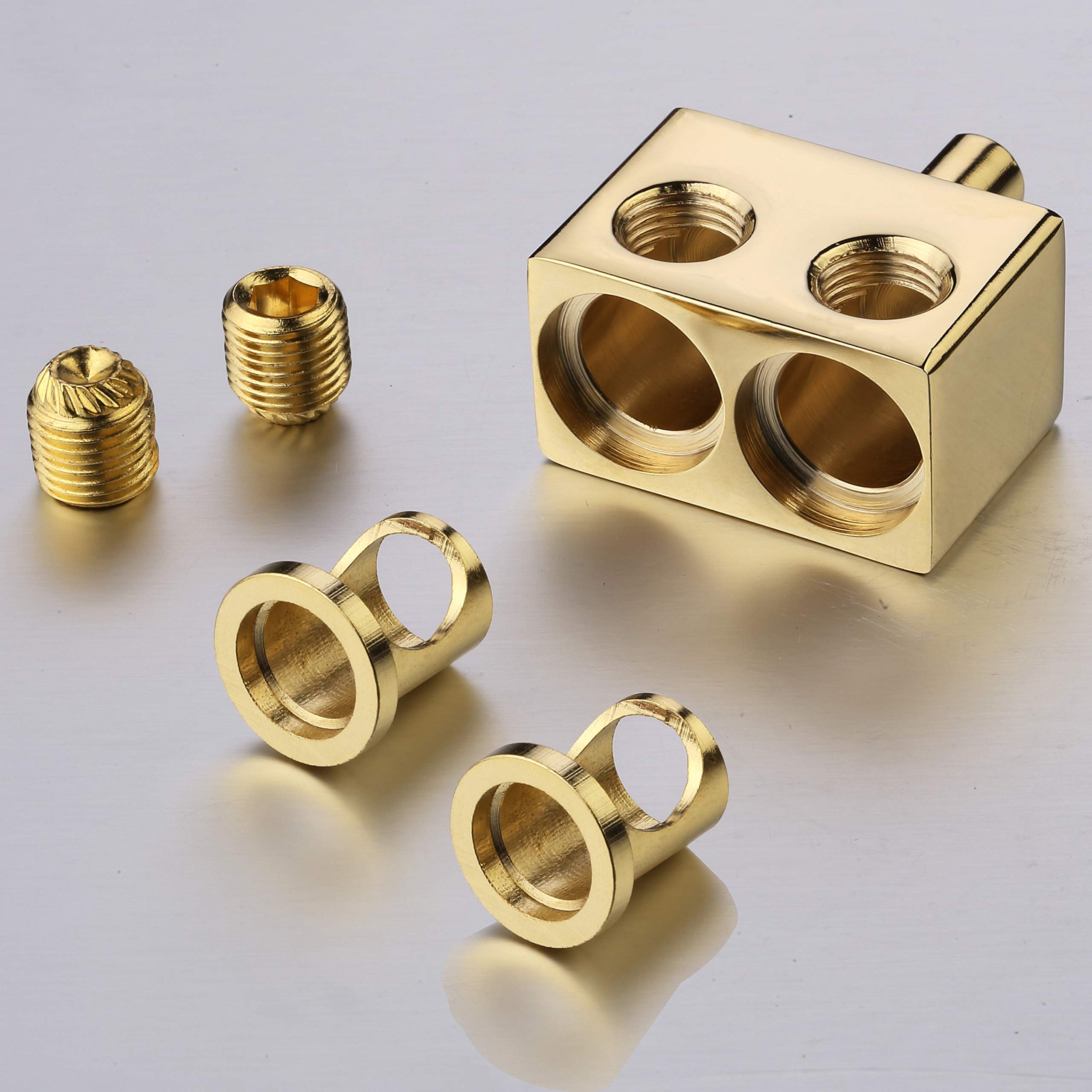 Freajoin Dual 0/2/4 Gauge To 0/2/4 Gauge Amp Input Reducers Copper Alloy Gold(1 Pair)