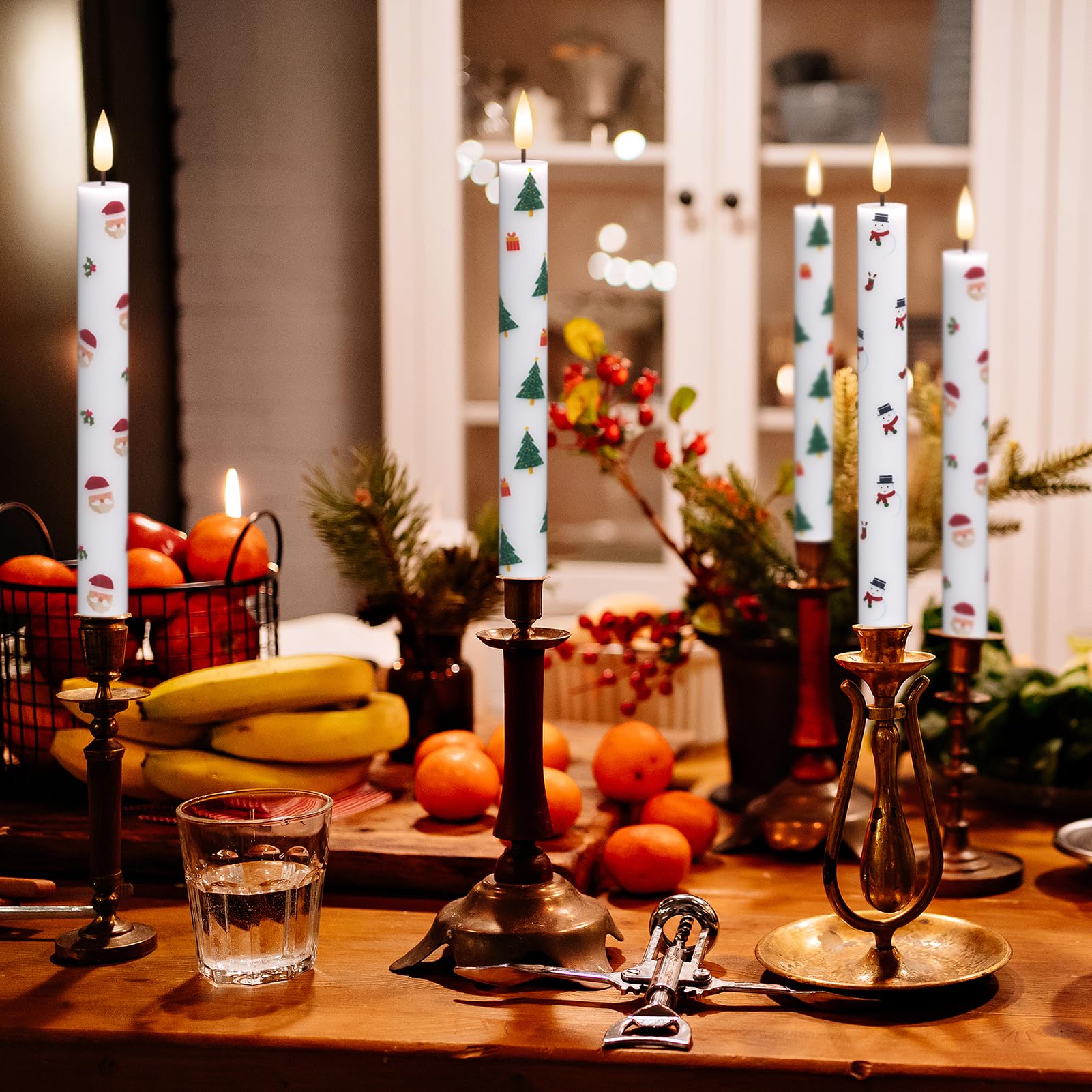 Wondise Christmas Flameless Taper Candles With Timer, 6 Pack Battery Operated Led Flickering Real Wax Flameless Candles For Chri