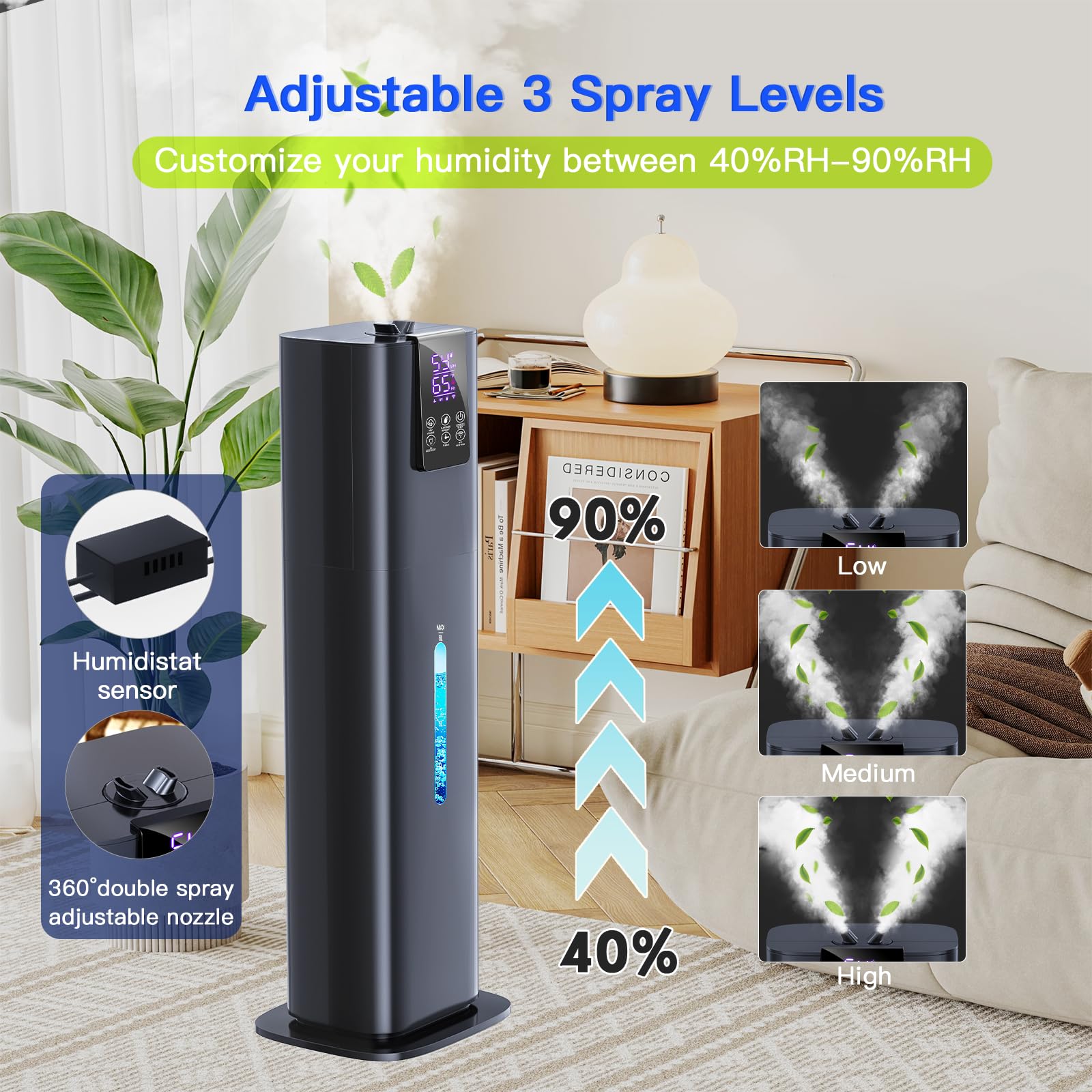 Smart Humidifiers Large Room Bedroom Home, 2.11Gal(8L) Quiet Top Fill Cool Mist Humidifier, Smart App & Remote Control, 3 Speed
