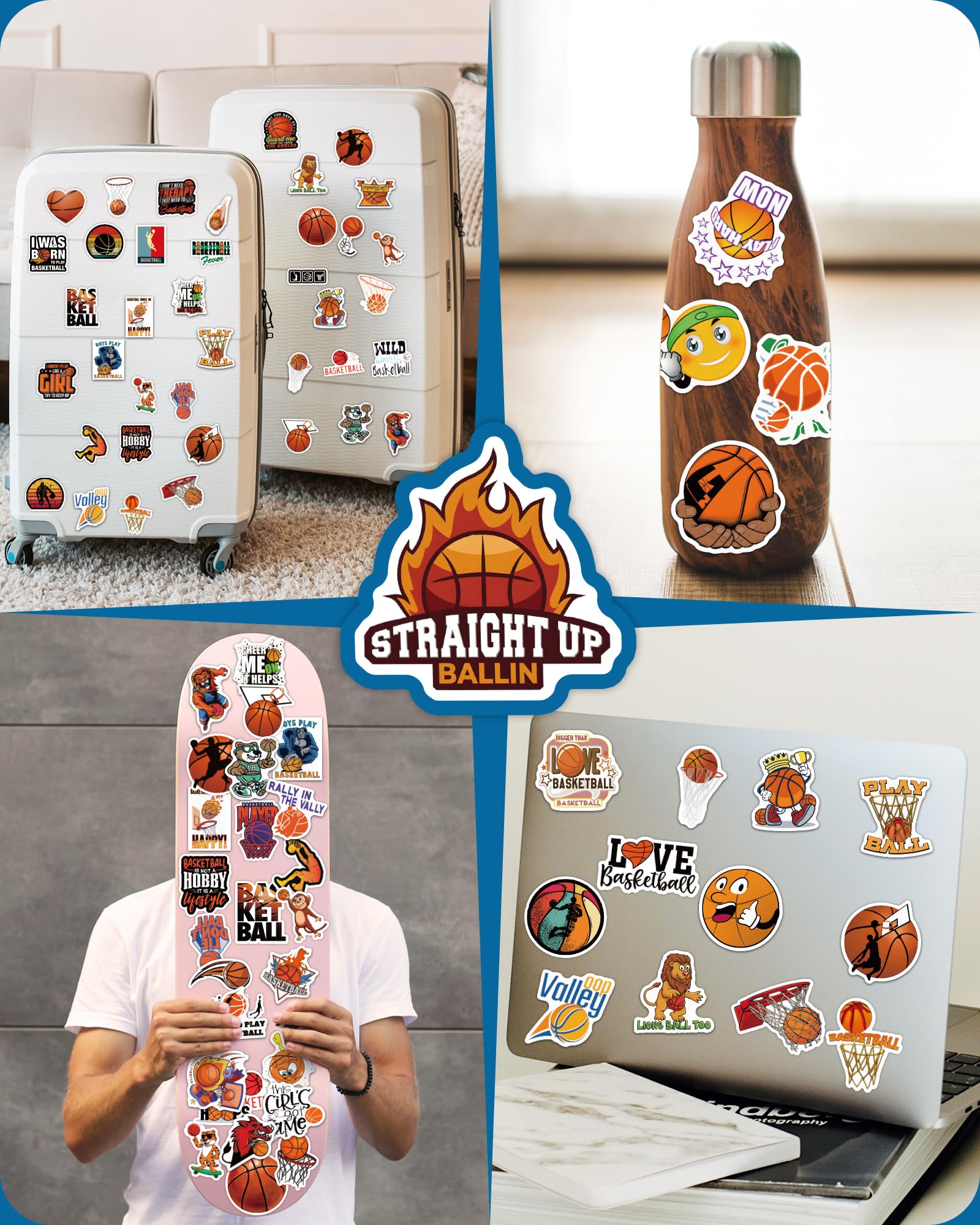 Pcnearty 100 Pcs Basketball Stickers For Kids, Water Bottle Stickers, Cute Vinyl Waterproof Hydroflask Phone Skateboard Laptop S